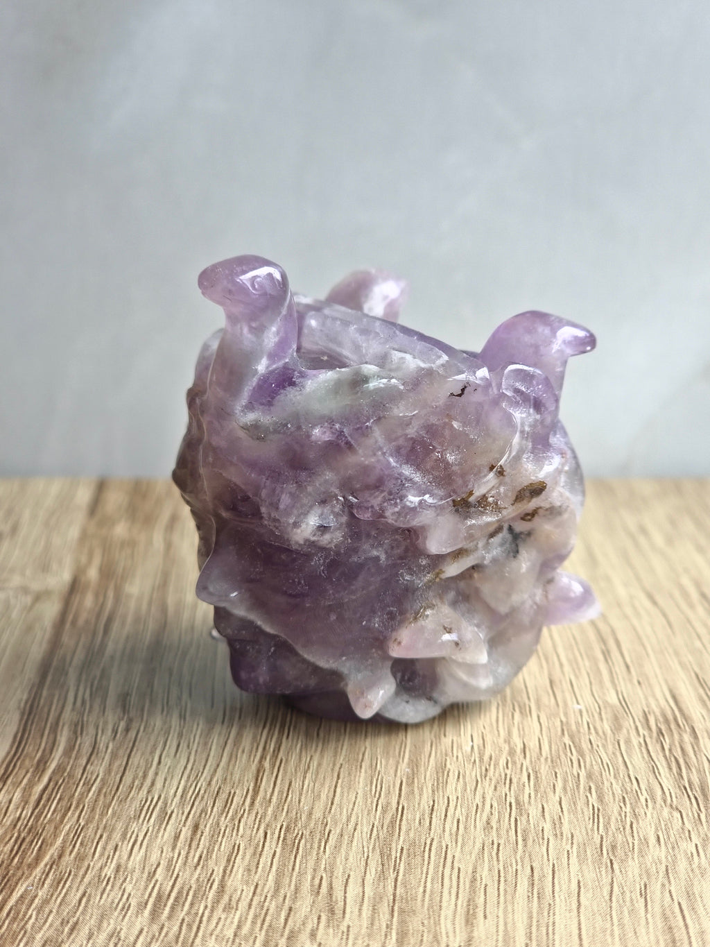 Amethyst Medusa Carving with Chevron Patterning & Natural Inclusions