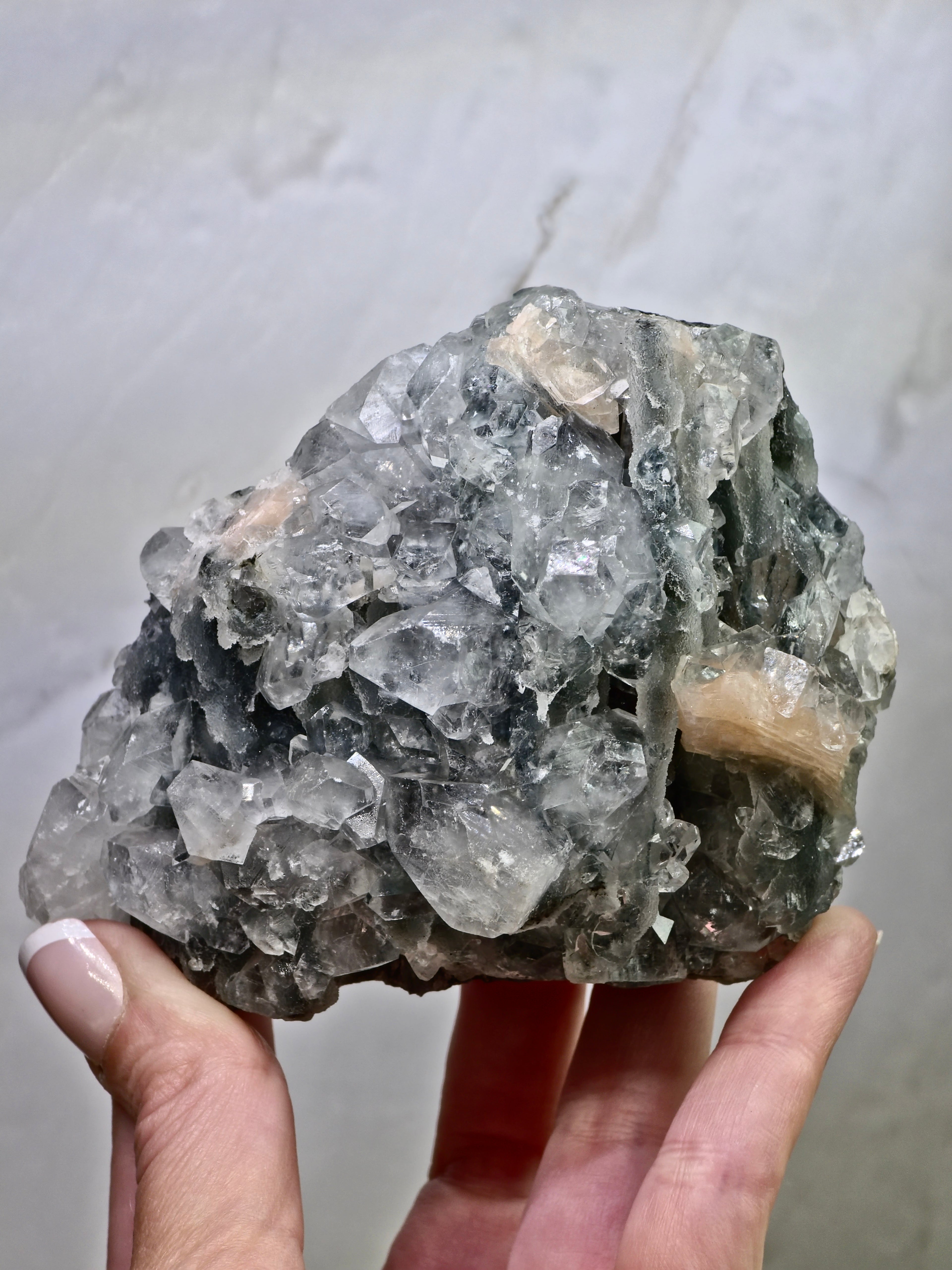 AAA Apophyllite on Blue Chalcedony with Stilbite — Large Display Piece