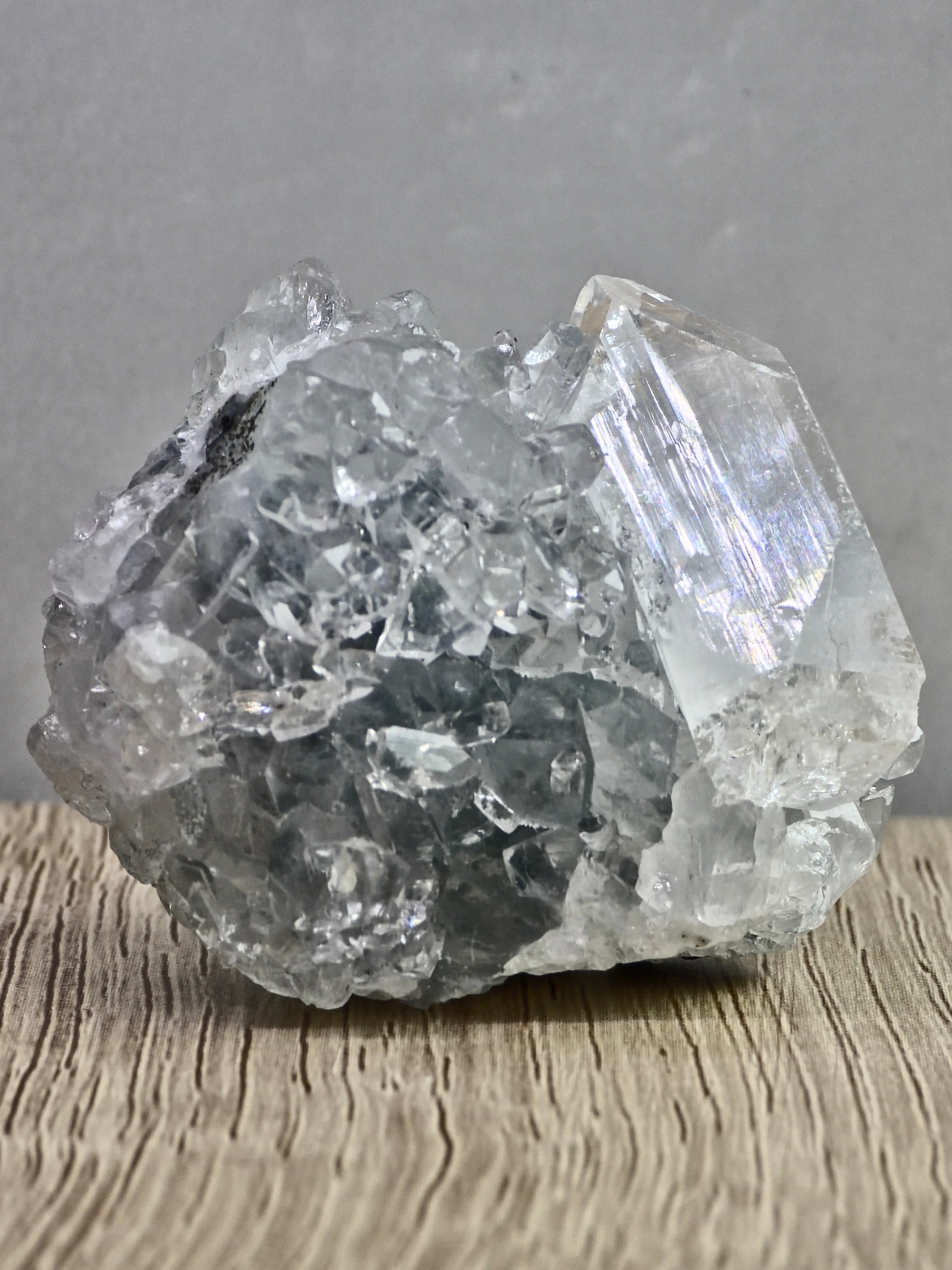 AAA Diamond Apophyllite on Blue Chalcedony – High Clarity Terminations
