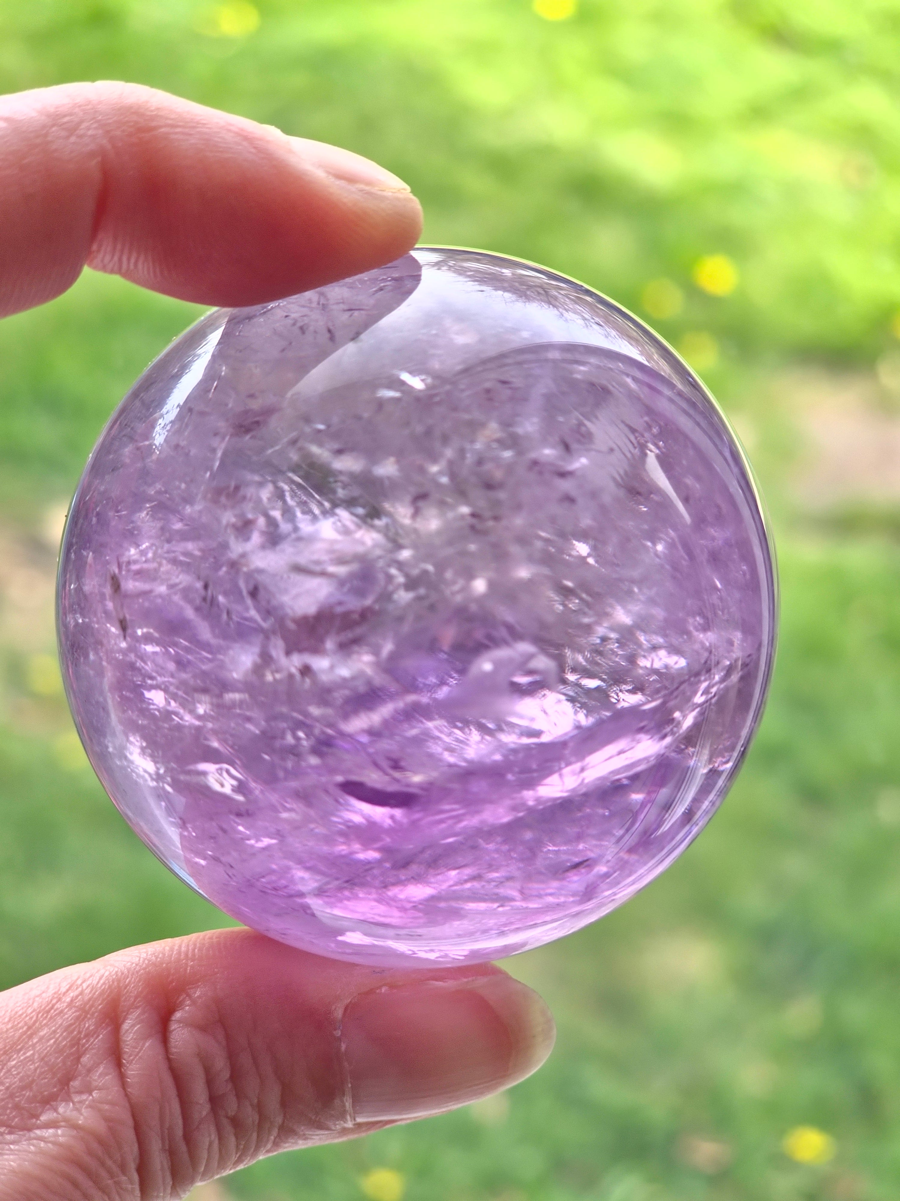 Lavender Amethyst Sphere with Internal Veils & Subtle Rainbow Flash