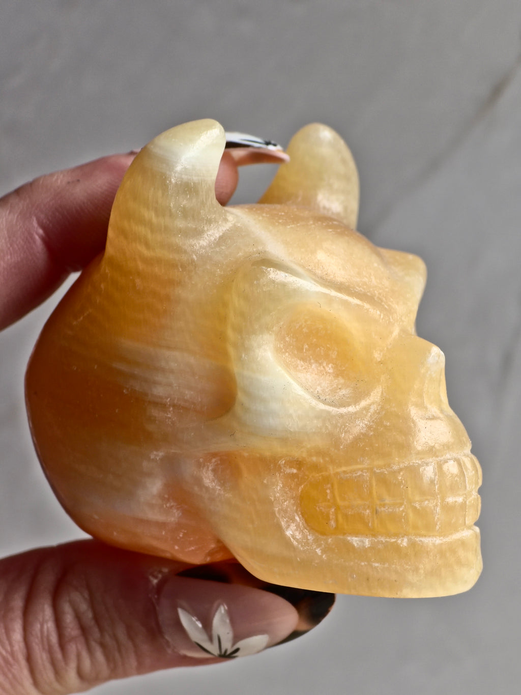 Yellow Calcite Horned Skull