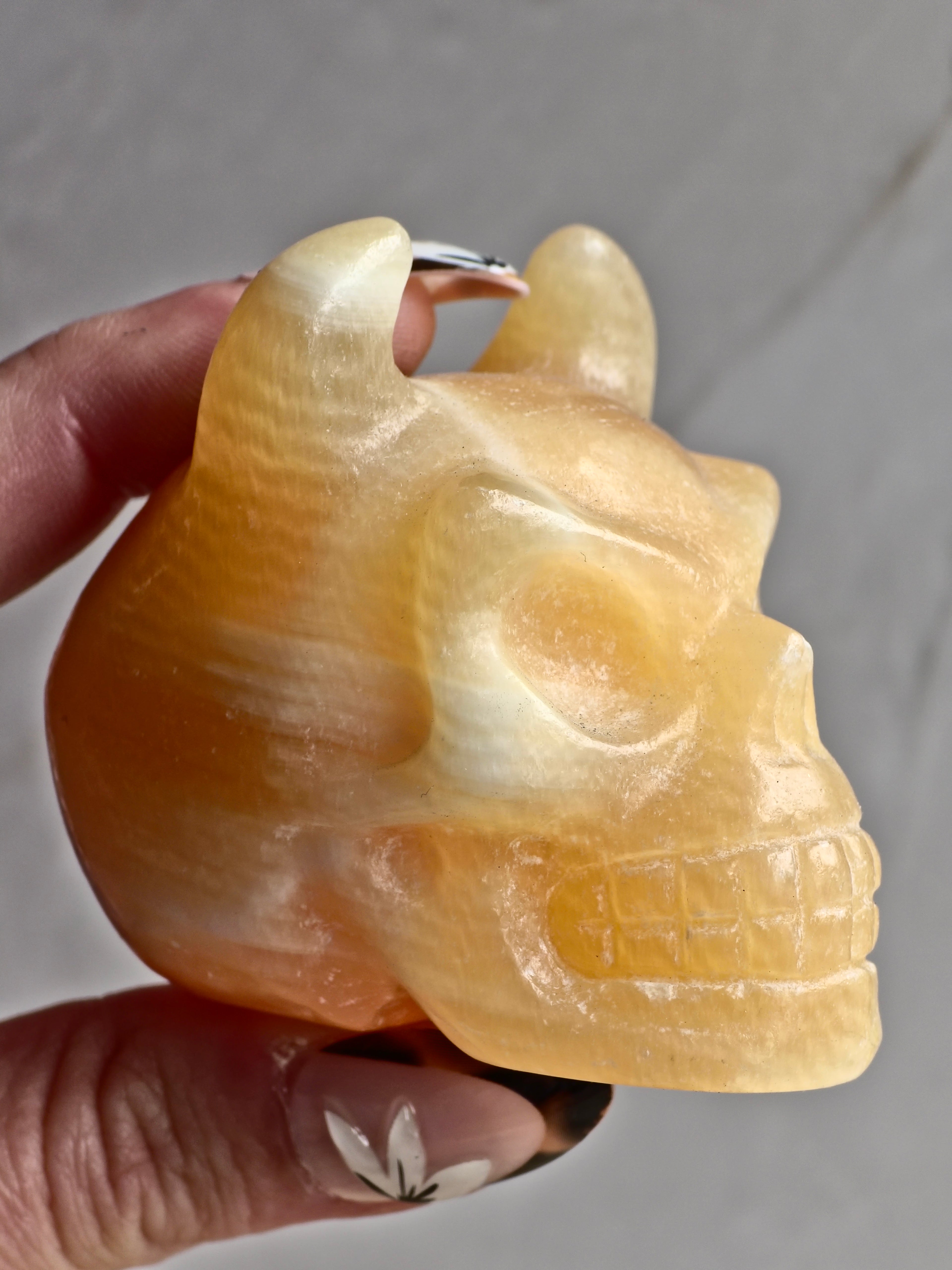 Yellow Calcite Horned Skull