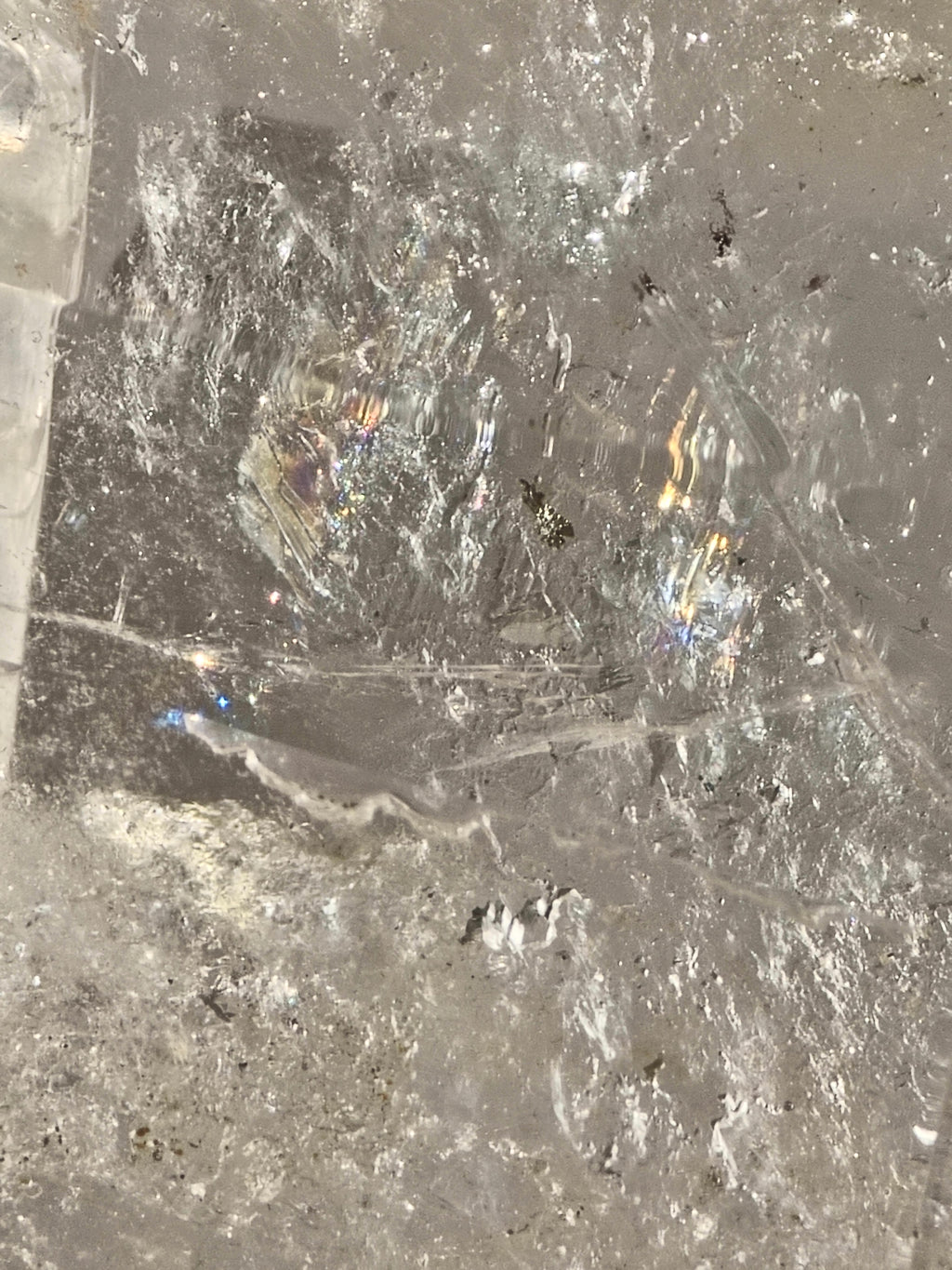 Quartz Twin Tower with Internal Inclusions and Rainbow Refraction.