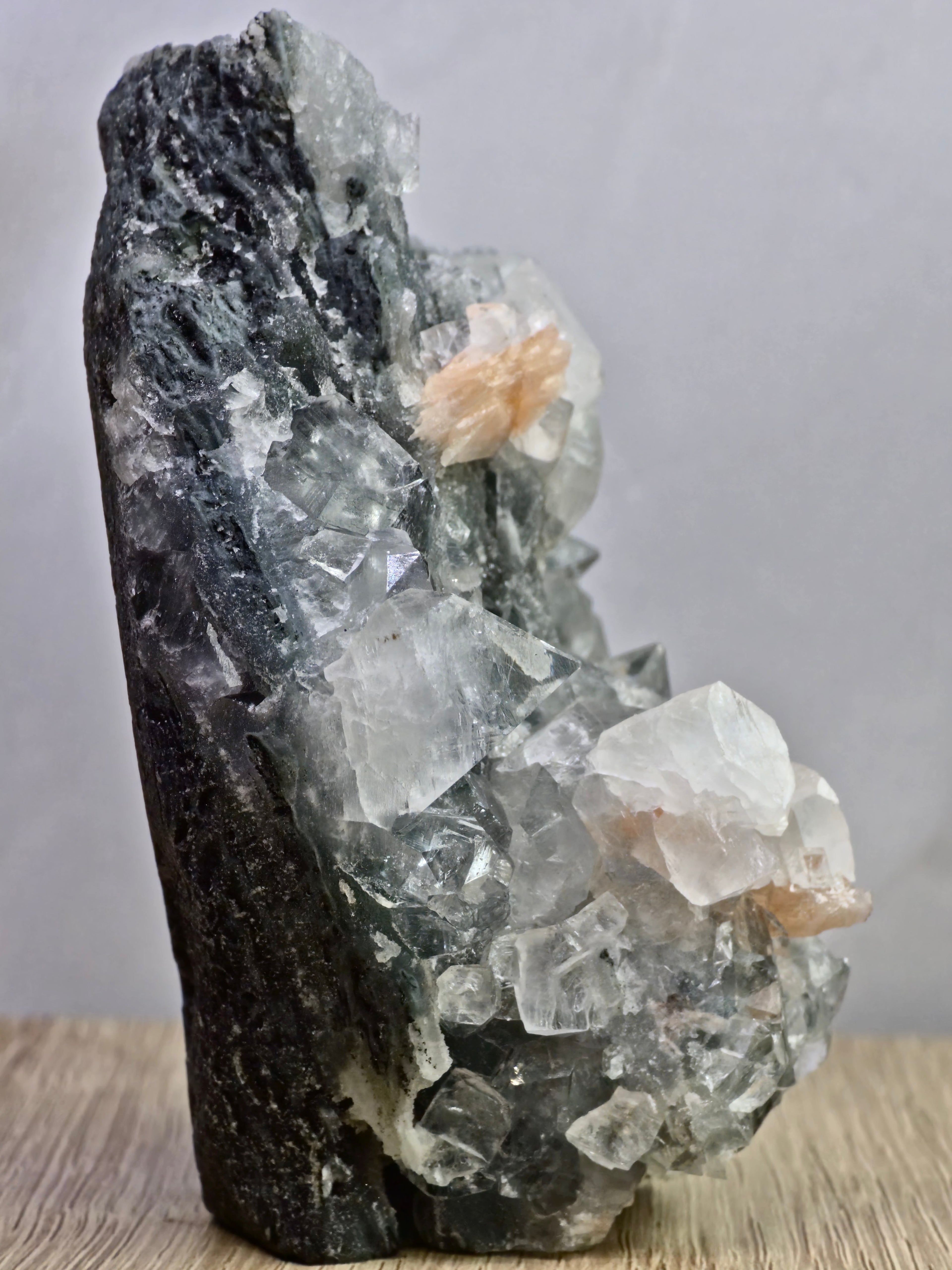 AAA Apophyllite on Blue Chalcedony with Stilbite Cluster
