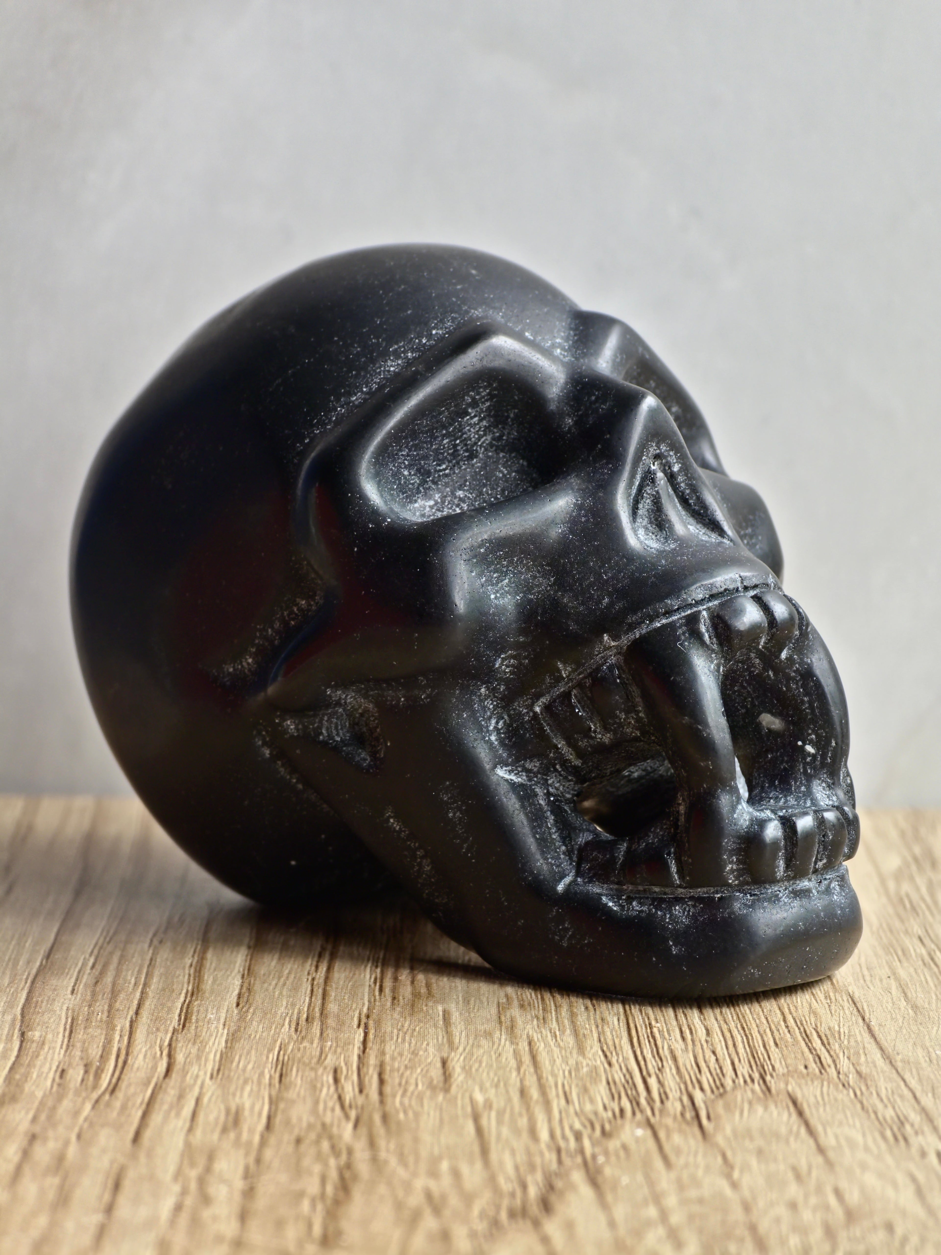Matt Black Obsidian Vampire Skull Carving