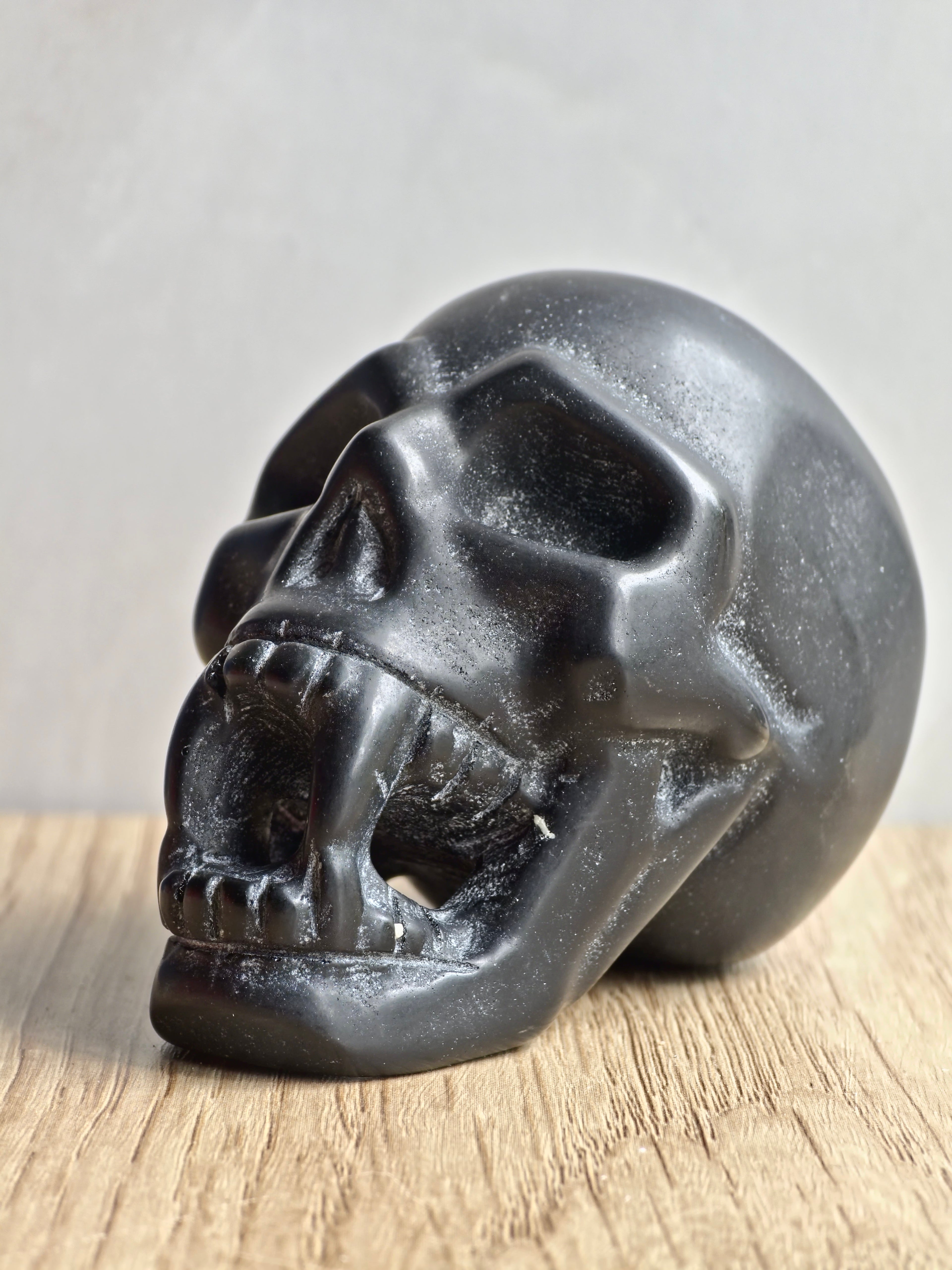 Matt Black Obsidian Vampire Skull Carving