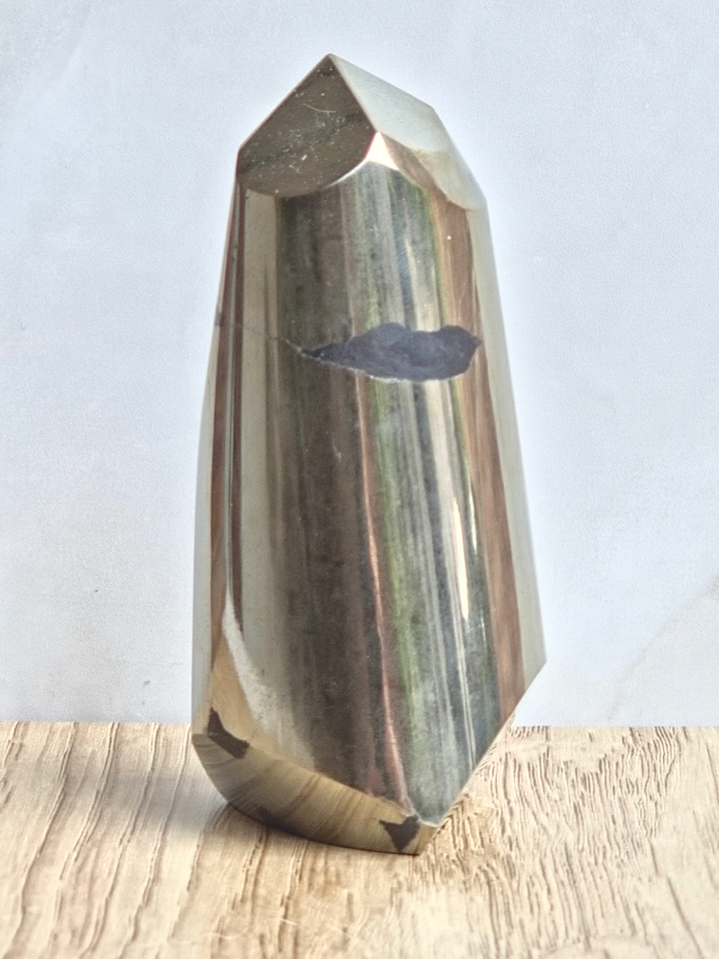 Pyrite Polished Cylinder Tower with Black Tourmaline Inclusion