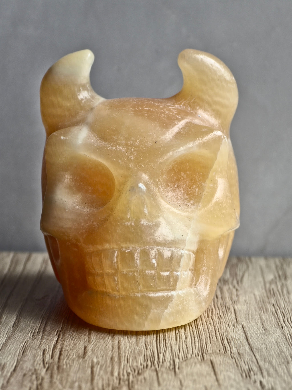 Yellow Calcite Horned Skull