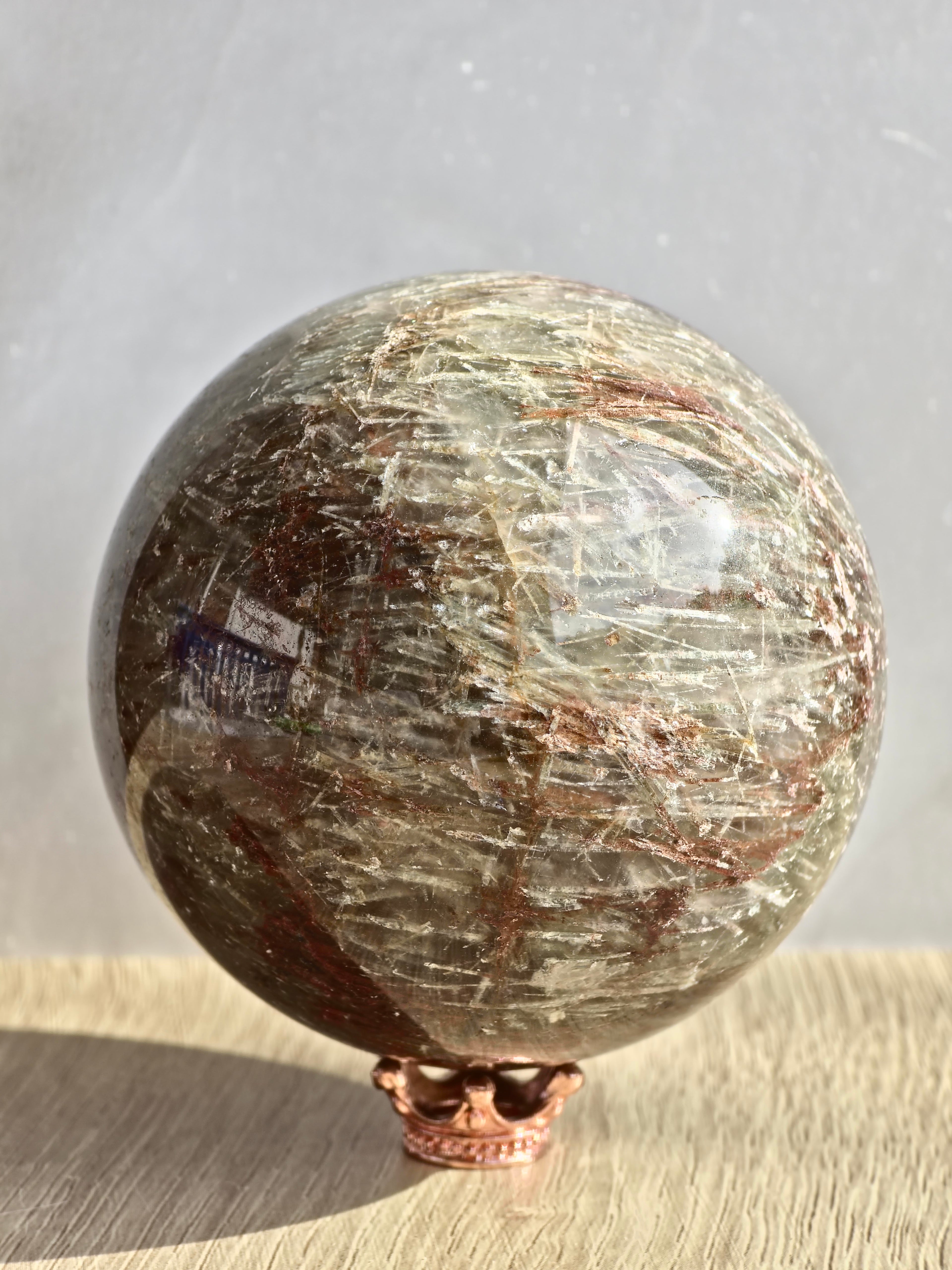Green and Red Rutile Quartz Sphere