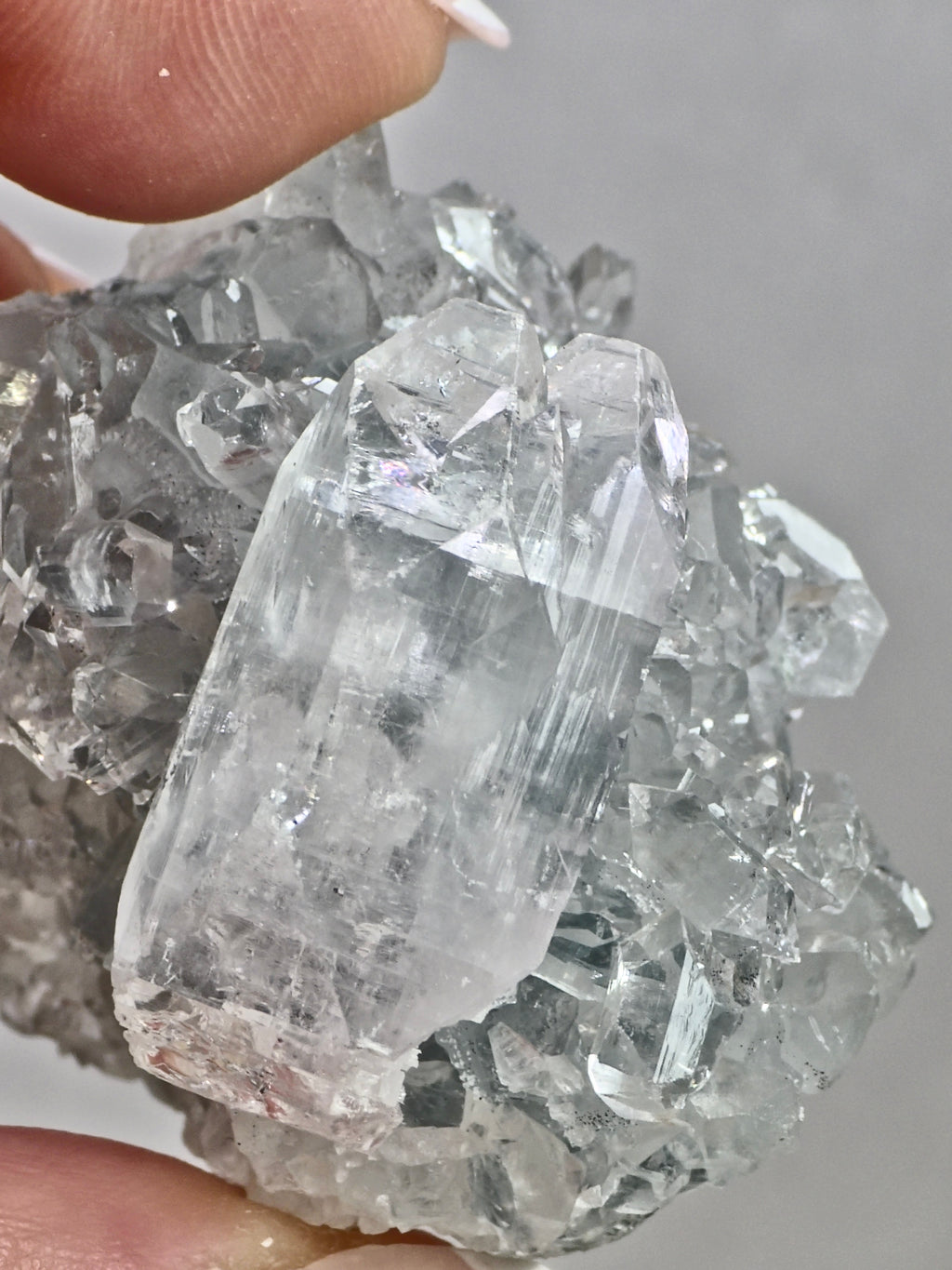 AAA Diamond Apophyllite on Blue Chalcedony – High Clarity Terminations