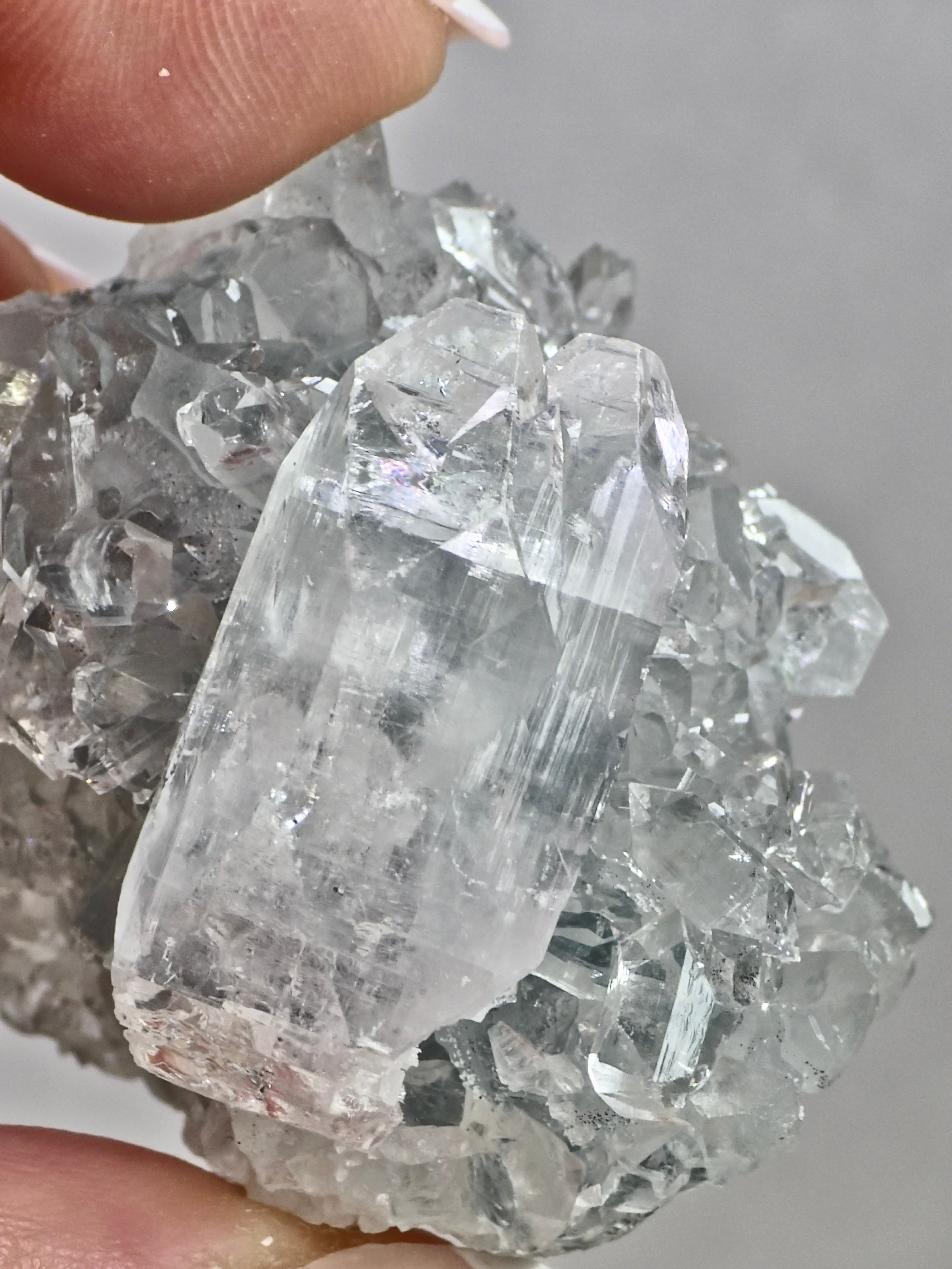AAA Diamond Apophyllite on Blue Chalcedony – High Clarity Terminations