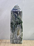 Moss Agate Druzy Tower — Quartz with Natural Inclusions + Open Crystal Pocket