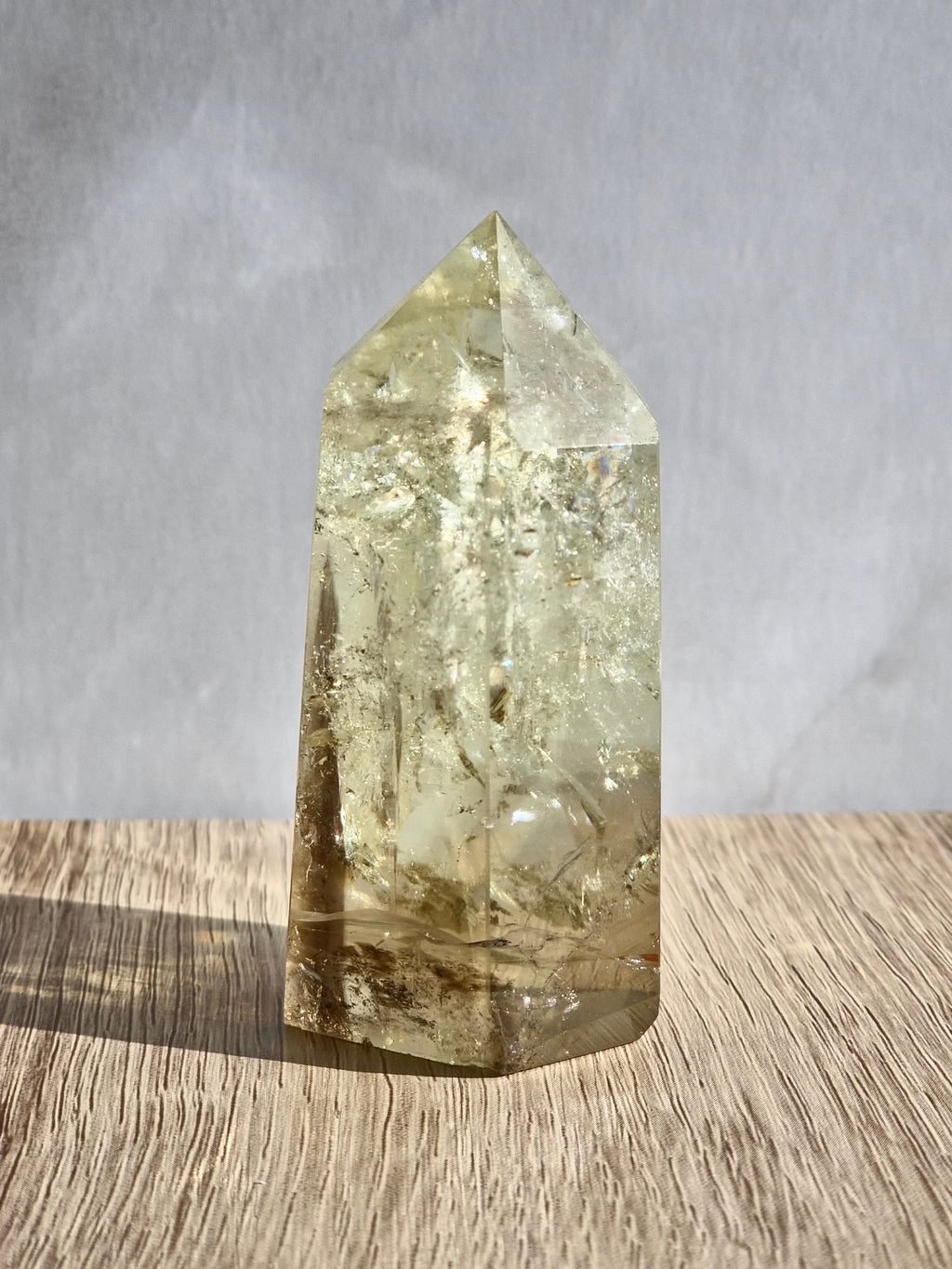 Citrine tower with phantom lines and rainbows