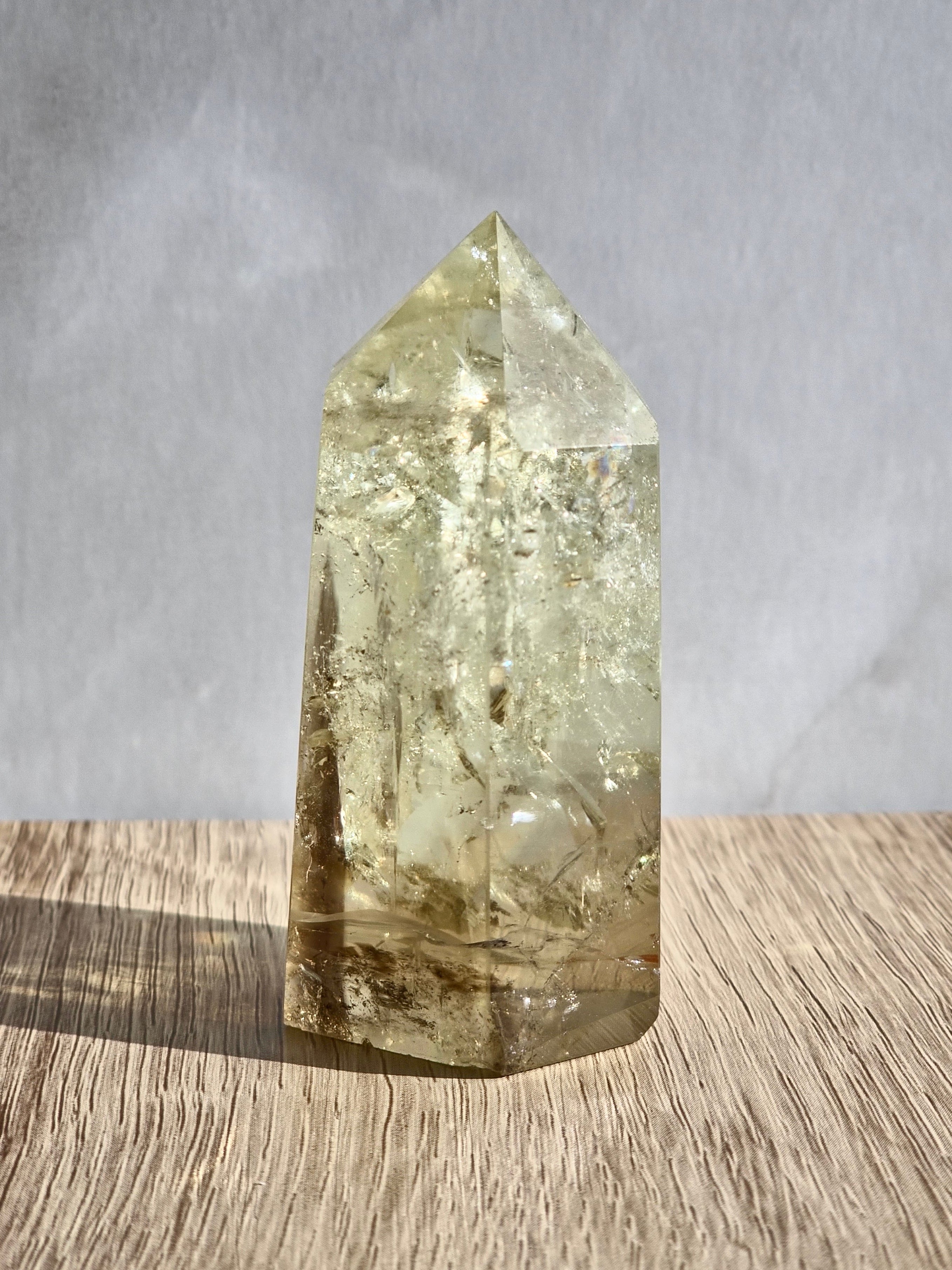 Citrine tower with phantom lines and rainbows