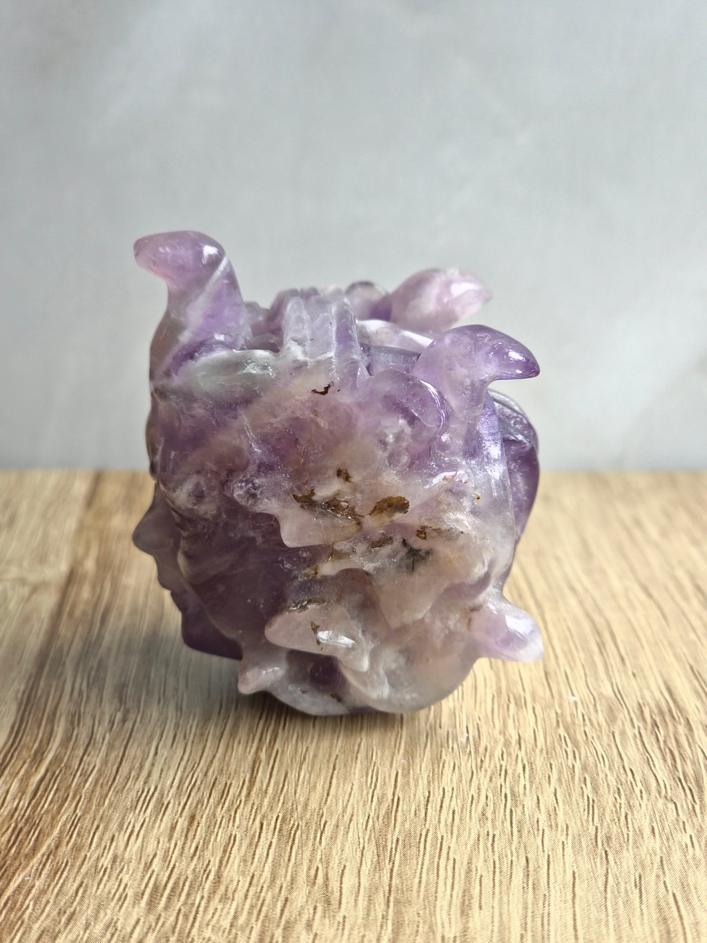 Amethyst Medusa Carving with Chevron Patterning & Natural Inclusions