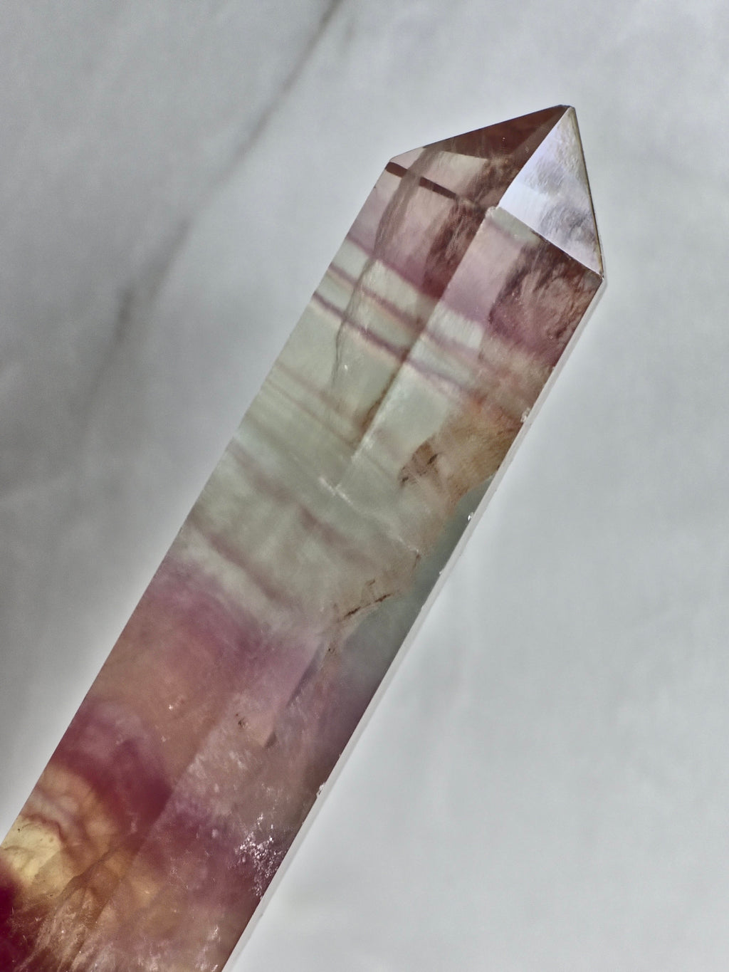 Fluorite Tower — Banded Growth with Zoned Colour Formation
