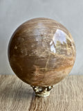 Peach Moonstone Sphere — Layered Feldspar with Strong Adularescence + Structural Zoning