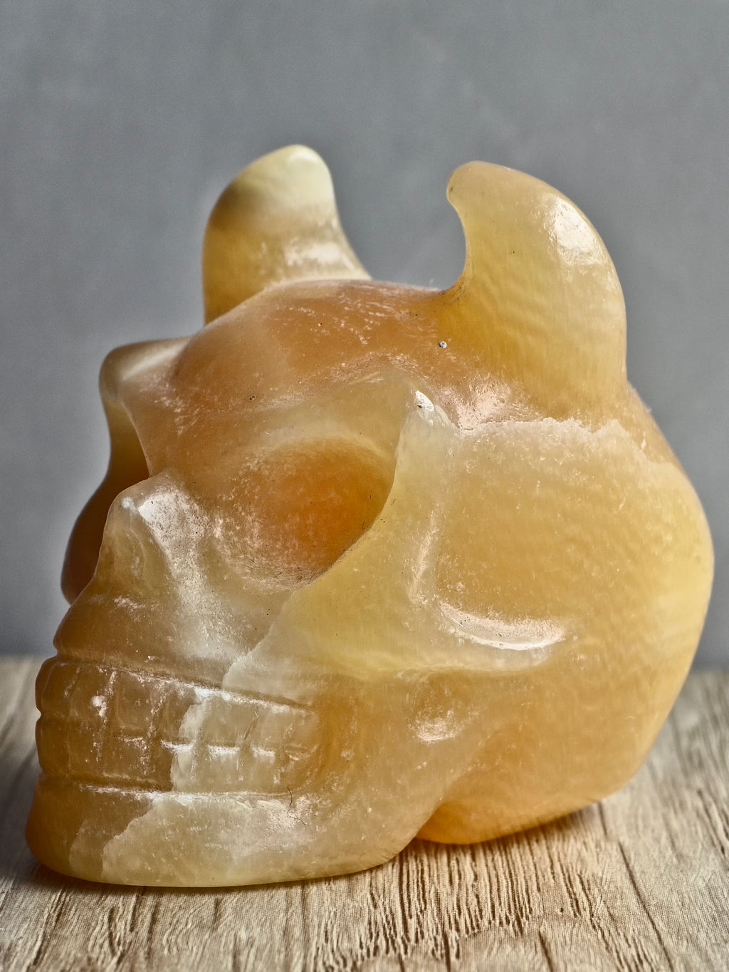Yellow Calcite Horned Skull