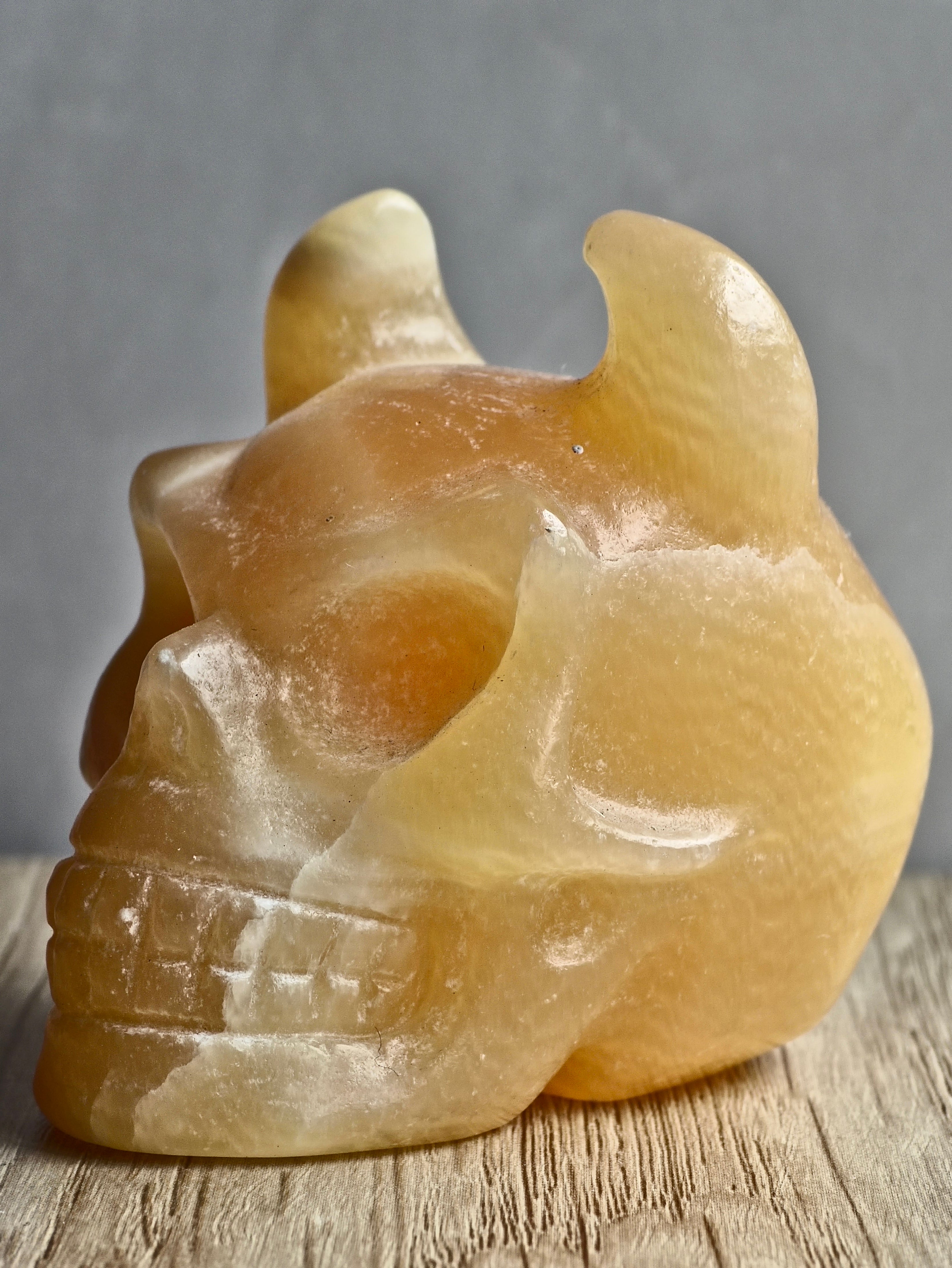 Yellow Calcite Horned Skull