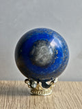 Lapis Lazuli Sphere — Deep Blue with Calcite Core + Pyrite Inclusions