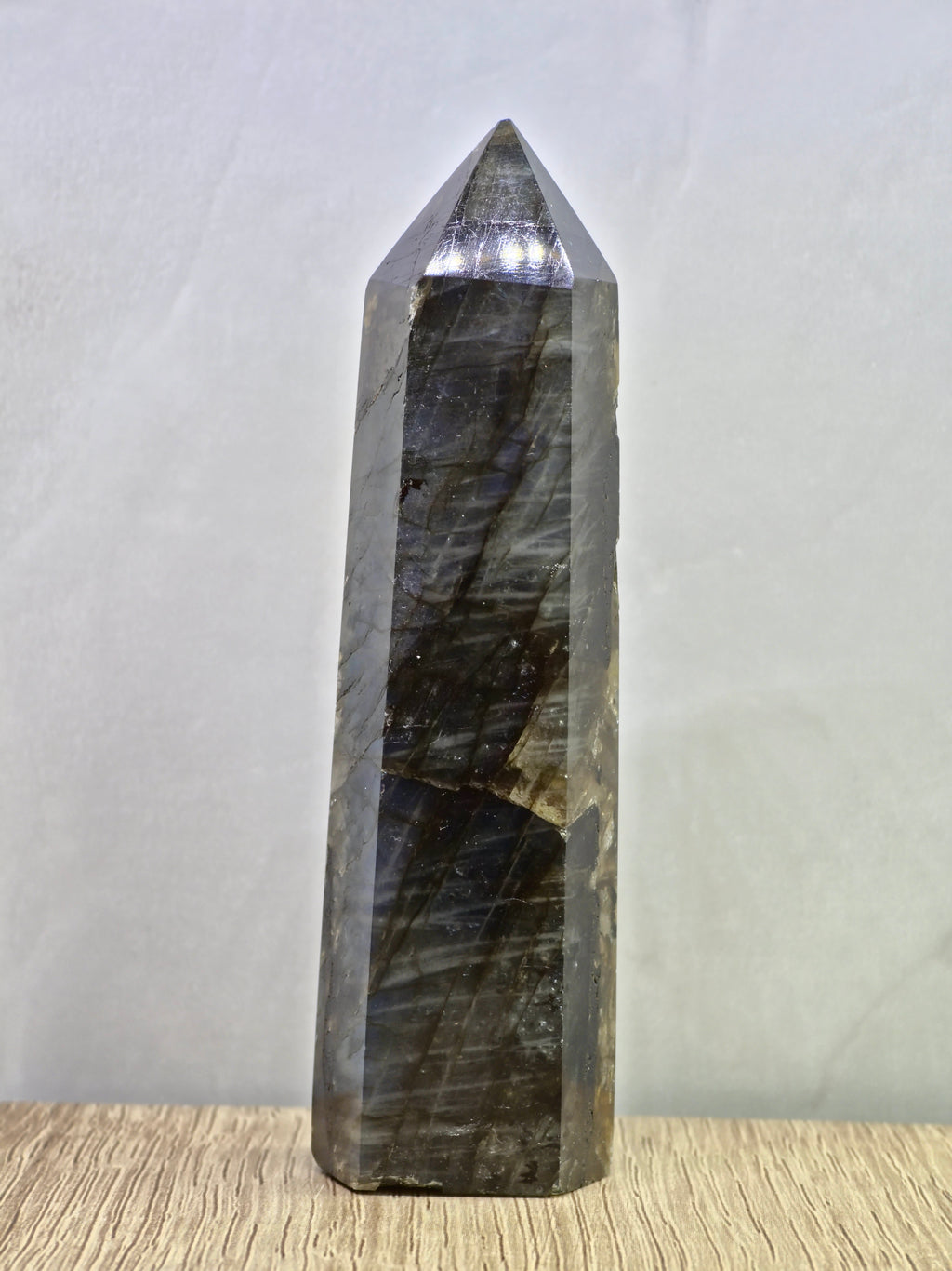 Labradorite Tower — Blue Flash with Internal Fracture Patterns