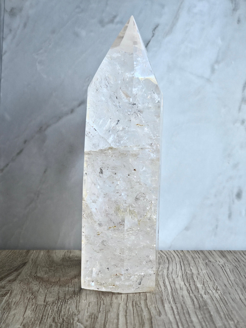 Quartz Twin Tower with Internal Inclusions and Rainbow Refraction.