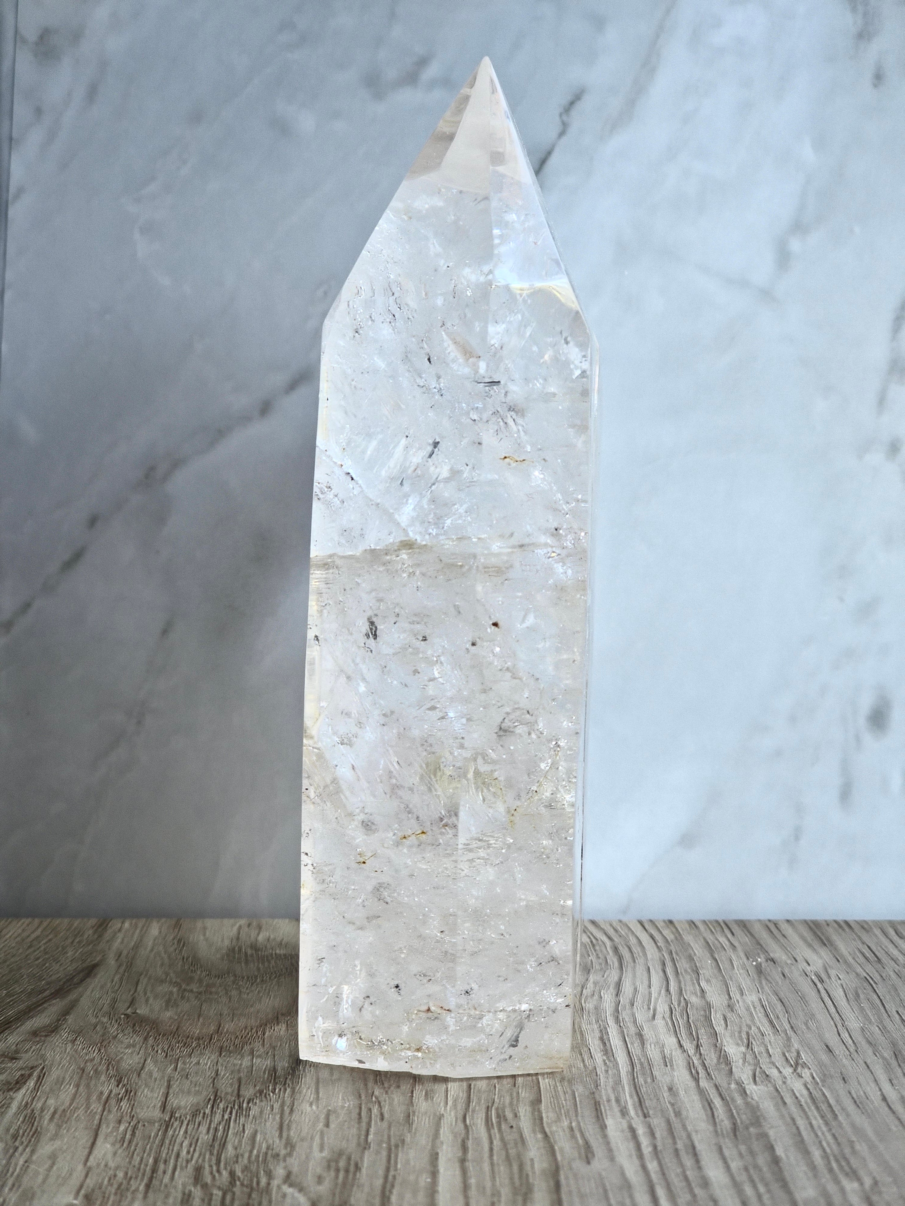 Quartz Twin Tower with Internal Inclusions and Rainbow Refraction.
