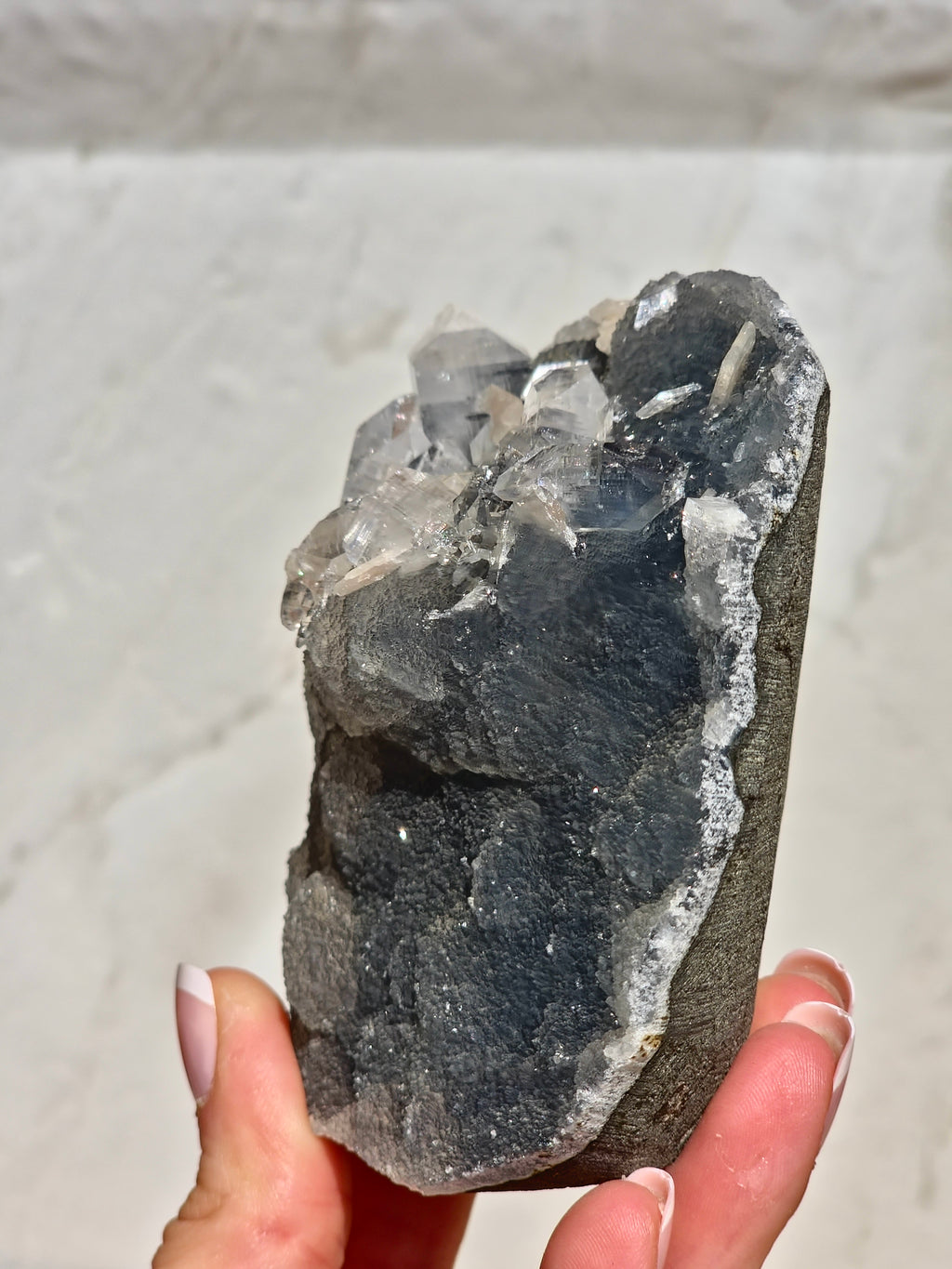 AAA Diamond Apophyllite on Blue Chalcedony with Peach Stilbite