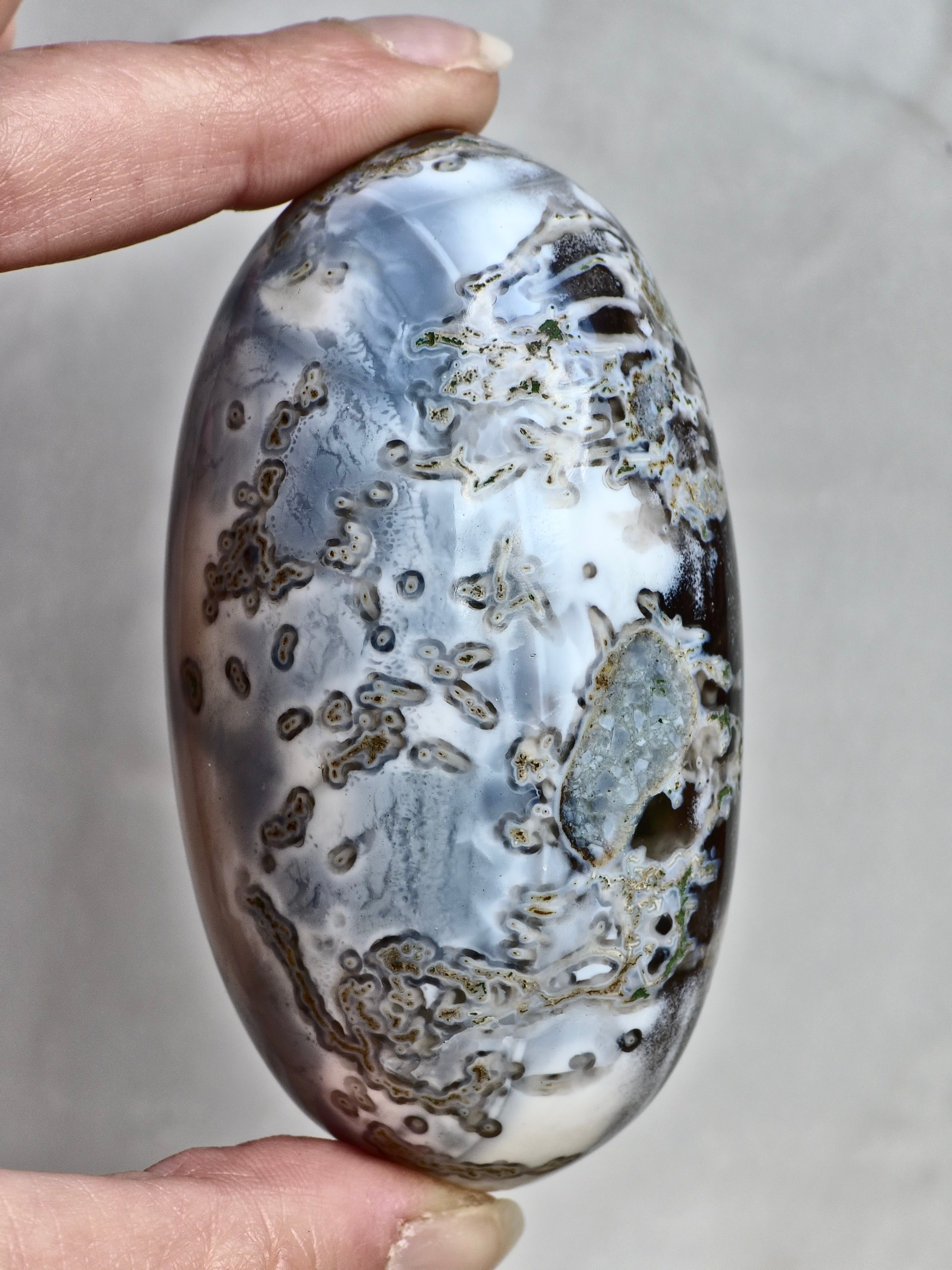 Blue Indian Opal with Moss Agate Inclusions Shiva Lingham