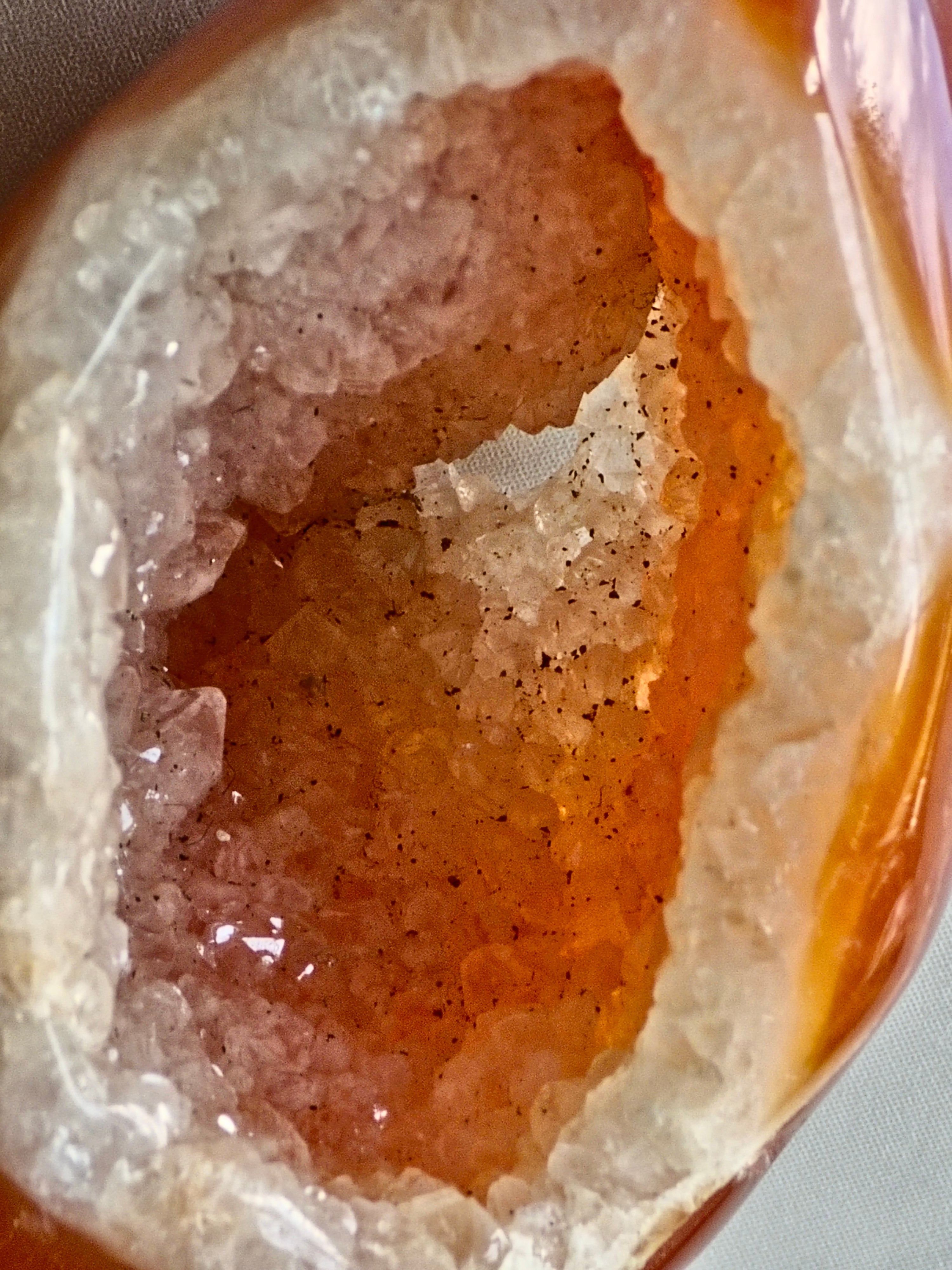 Carnelian Druzy Agate Egg — Hollow Formation with Quartz Crystal Interior