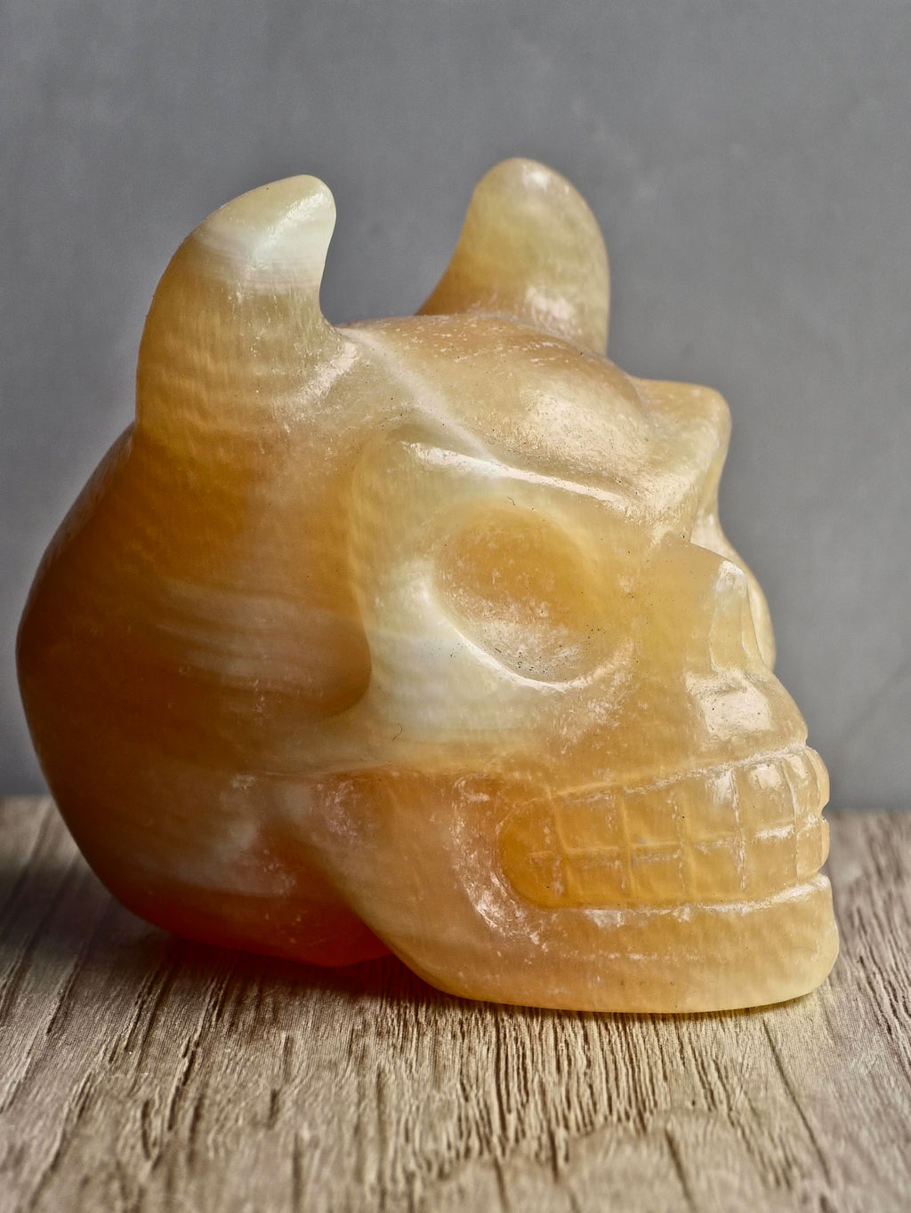 Yellow Calcite Horned Skull
