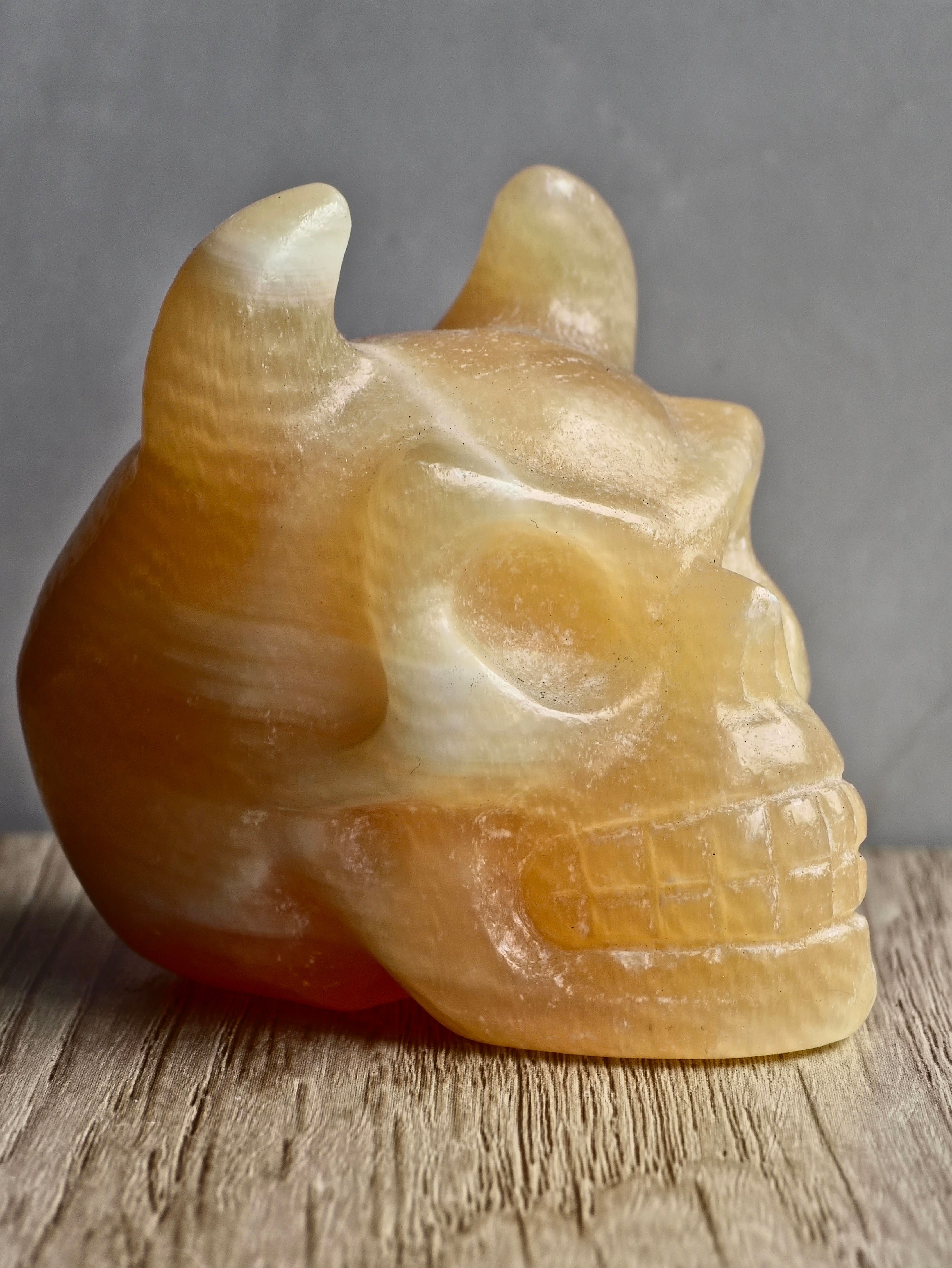 Yellow Calcite Horned Skull