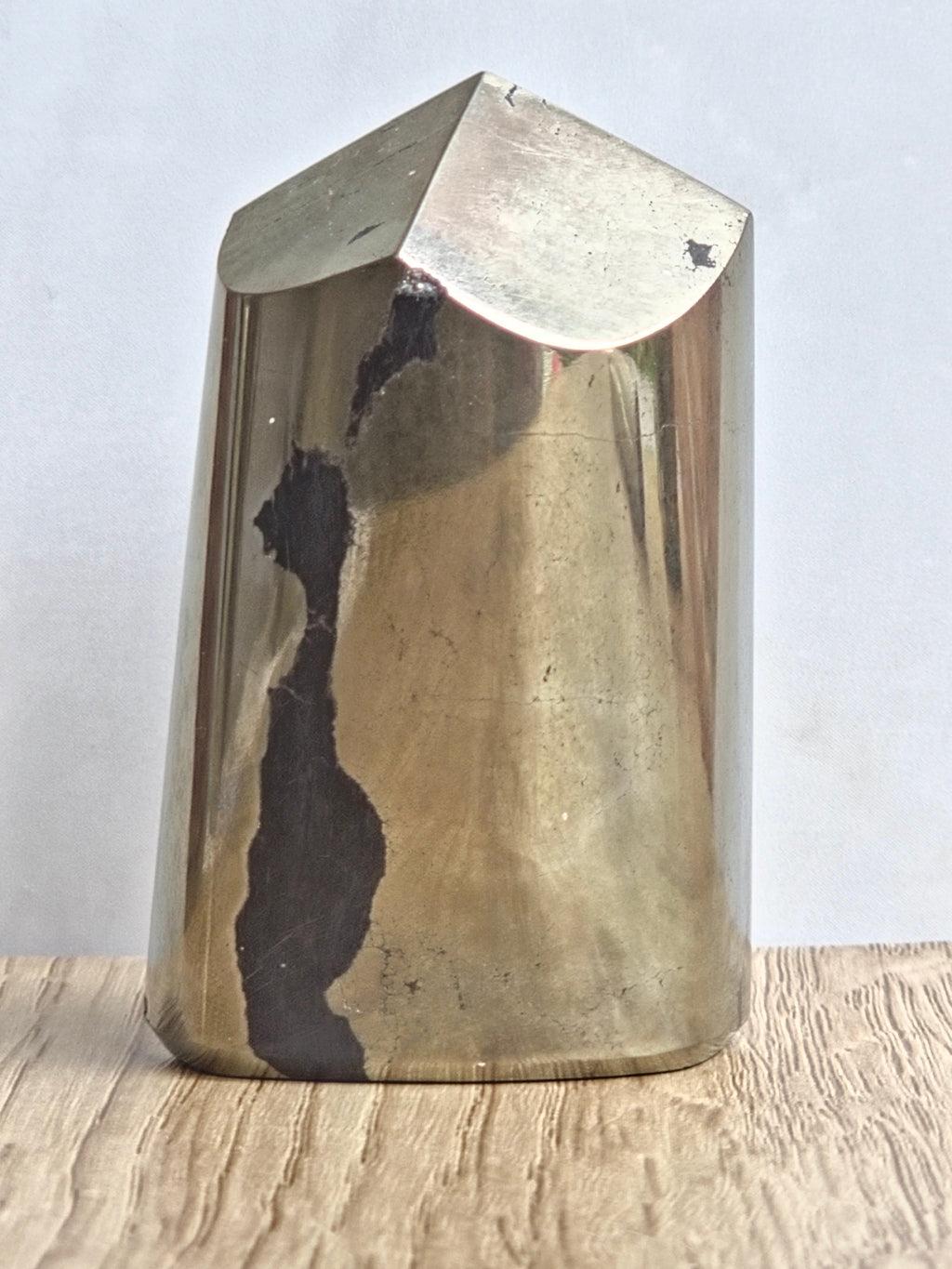 Pyrite Polished Cylinder Tower with Black Tourmaline Inclusion