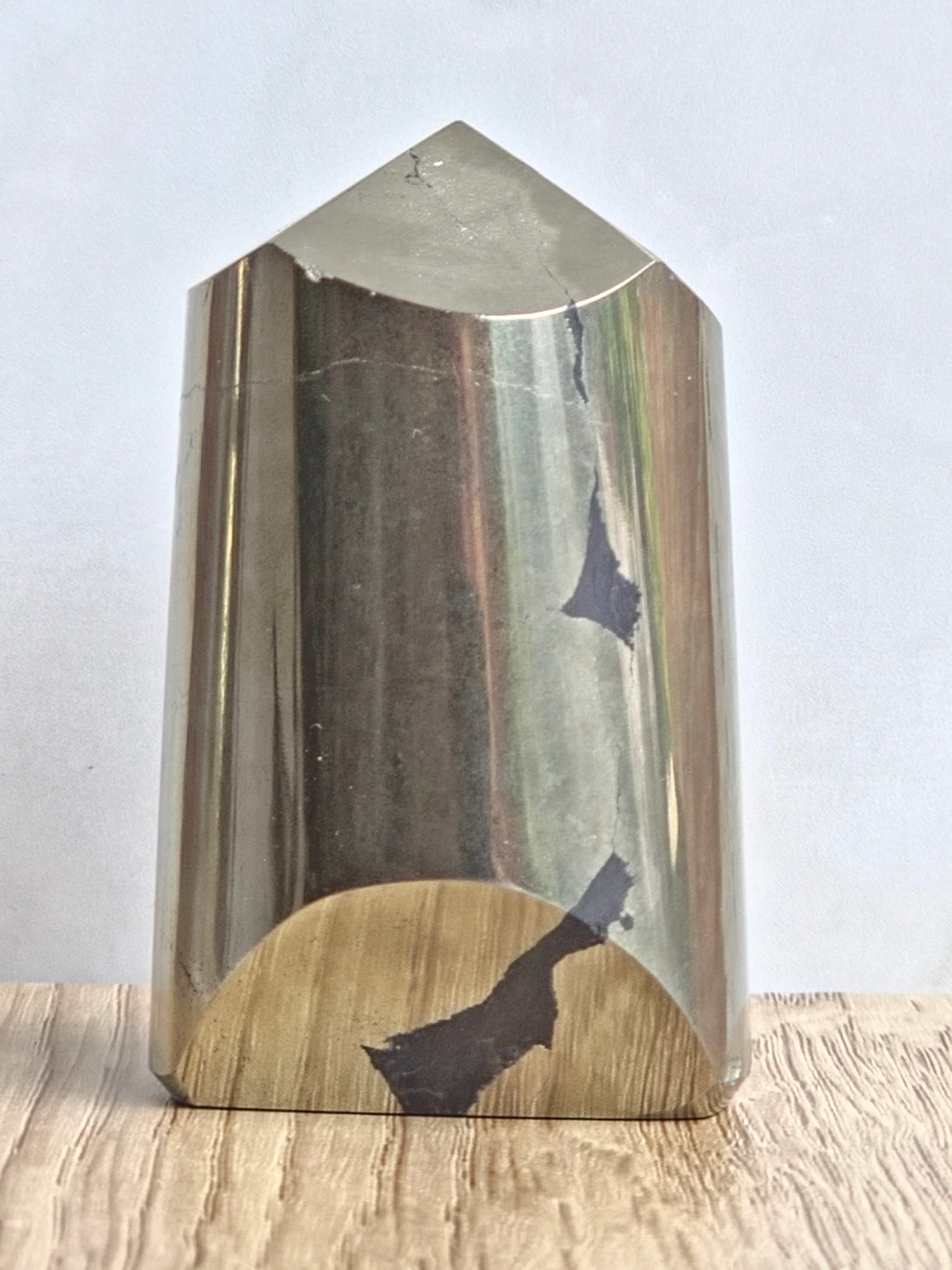 Pyrite Polished Cylinder Tower with Black Tourmaline Inclusion
