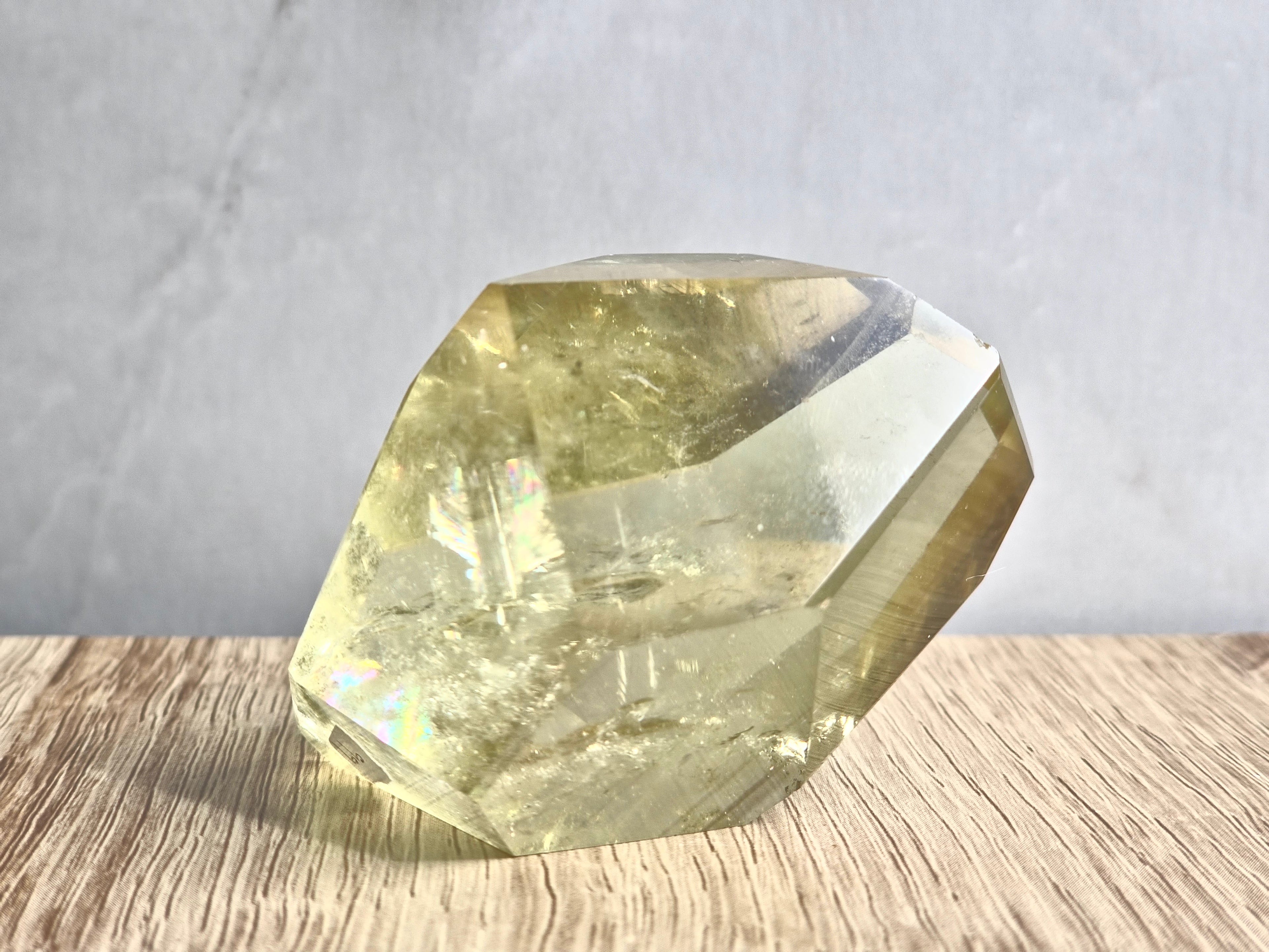 Citrine freeform with phantom lines and rainbow
