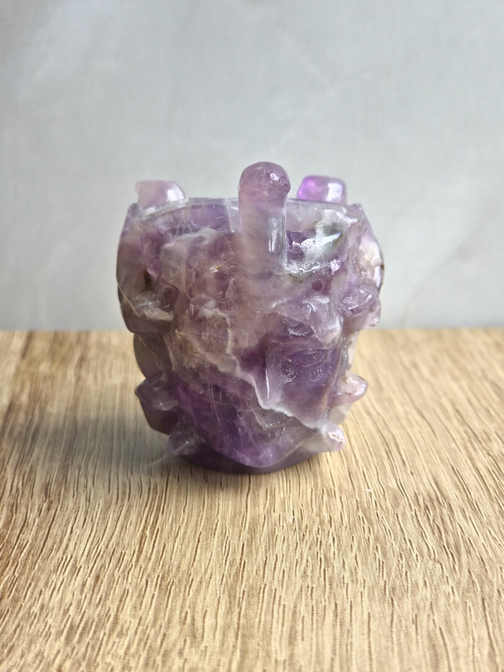 Amethyst Medusa Carving with Chevron Patterning & Natural Inclusions