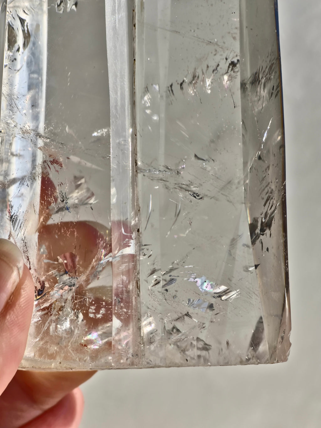 Clear Quartz Twin Tower with rainbow refractions