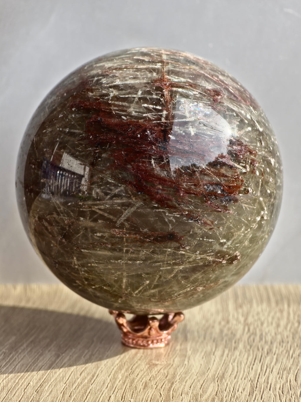 Green and Red Rutile Quartz Sphere