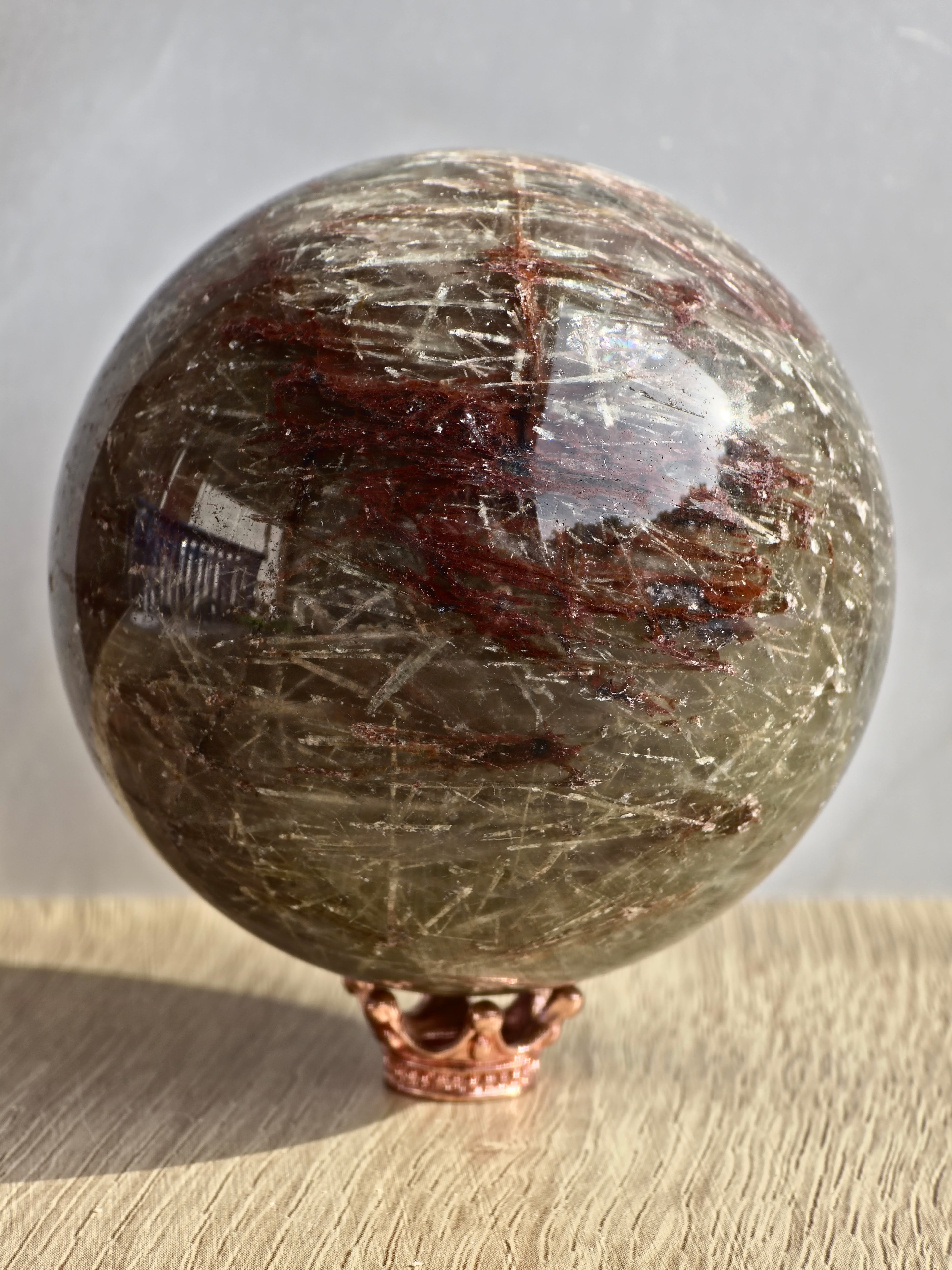 Green and Red Rutile Quartz Sphere