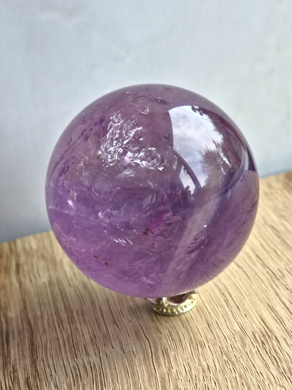 Lavender Amethyst Sphere with Internal Veils & Subtle Rainbow Flash