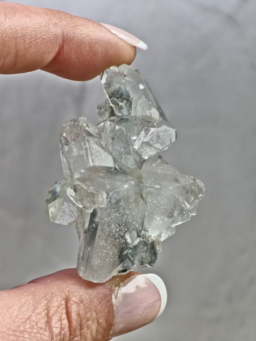AAA Grade Diamond Apophyllite on Blue Chalcedony — High Clarity Cluster with Internal Inclusions