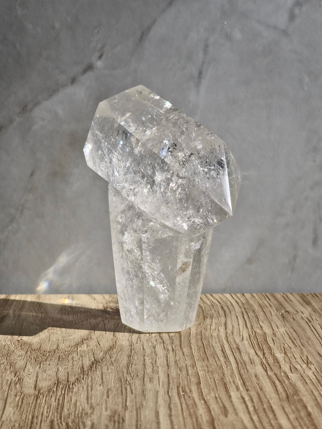 Clear Quartz Imtersecting Twin Firmation with Inclusions and Rainbow Refraction