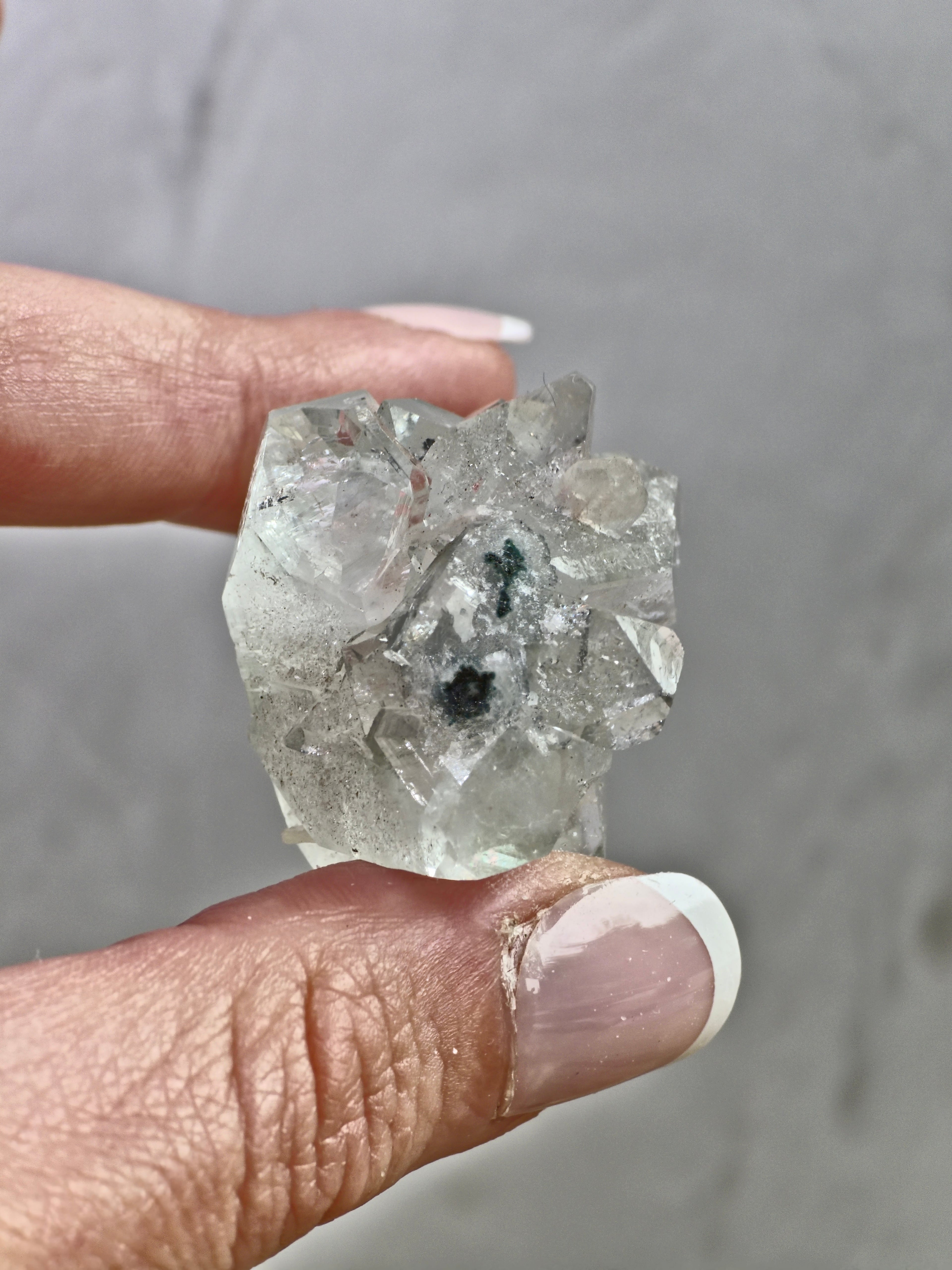 AAA Grade Diamond Apophyllite on Blue Chalcedony — High Clarity Cluster with Internal Inclusions