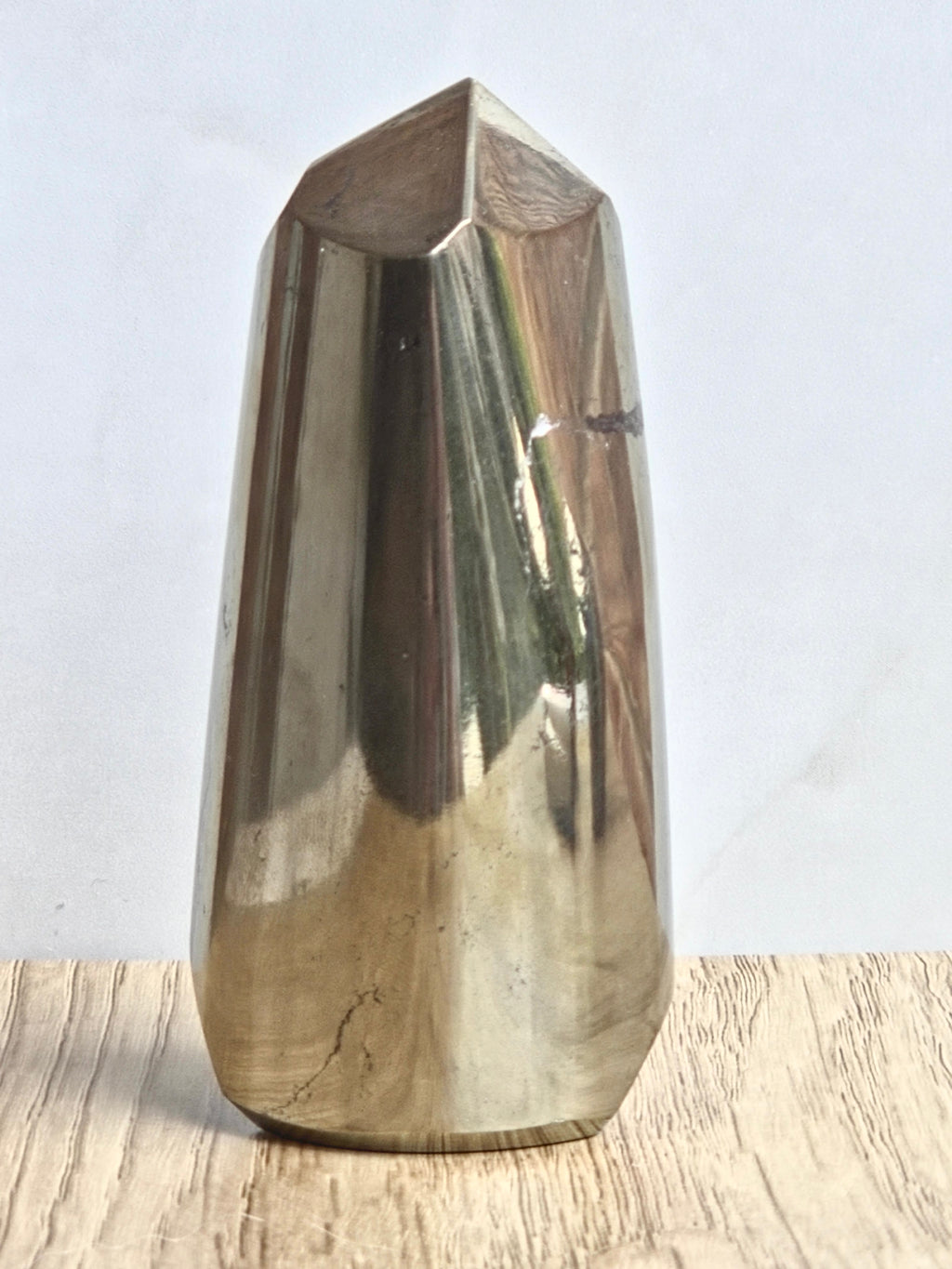 Pyrite Polished Cylinder Tower with Black Tourmaline Inclusion