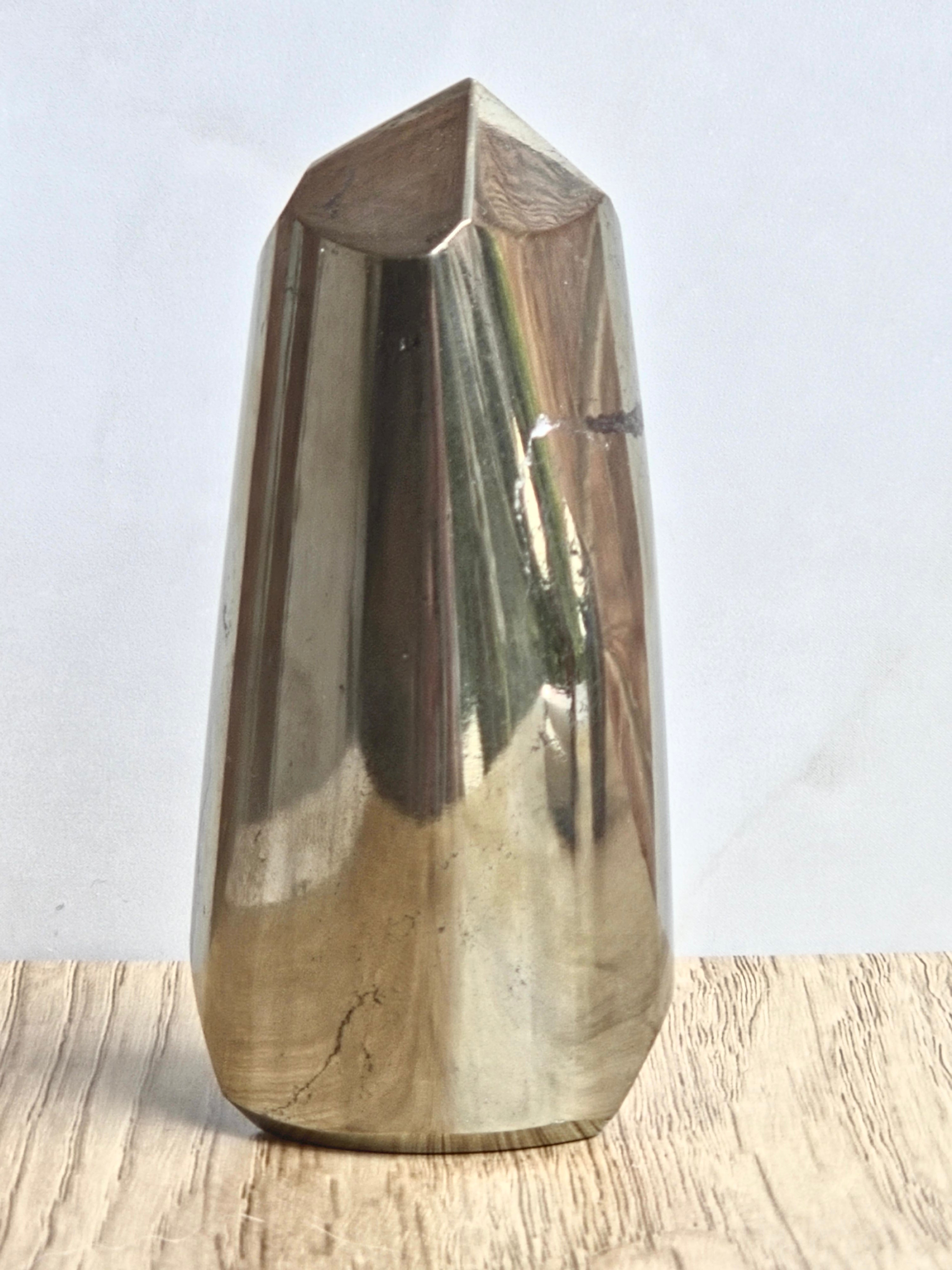 Pyrite Polished Cylinder Tower with Black Tourmaline Inclusion