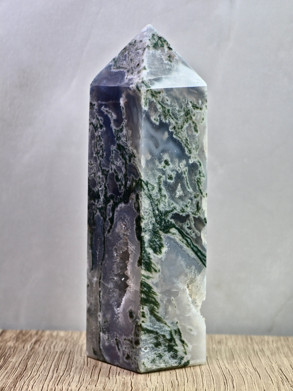 Moss Agate Druzy Tower — Quartz with Natural Inclusions + Open Crystal Pocket