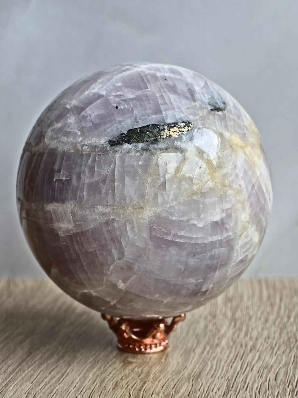 Kunzite Sphere with Pyrite Inclusion