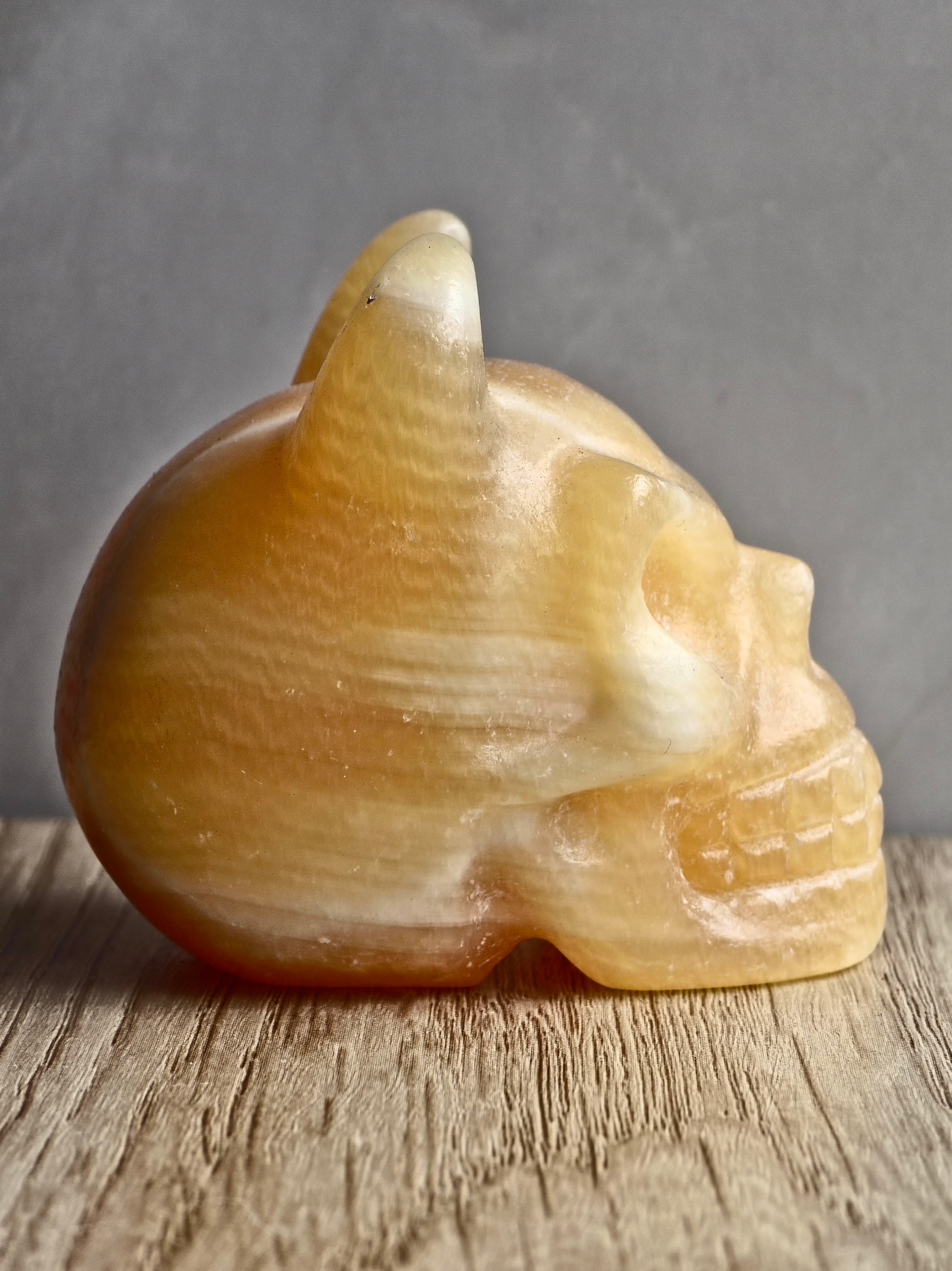 Yellow Calcite Horned Skull
