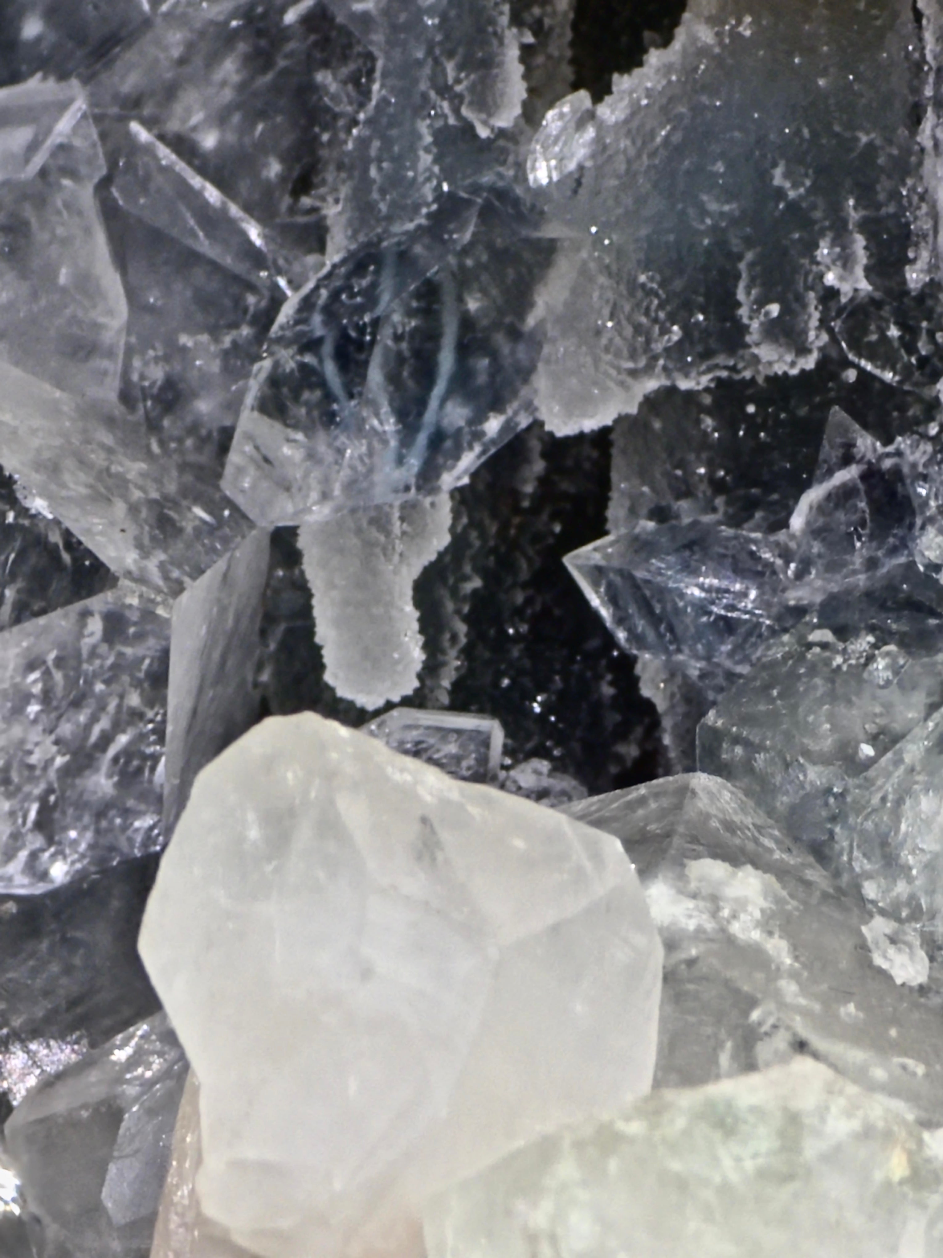 AAA Apophyllite on Blue Chalcedony with Stilbite Cluster