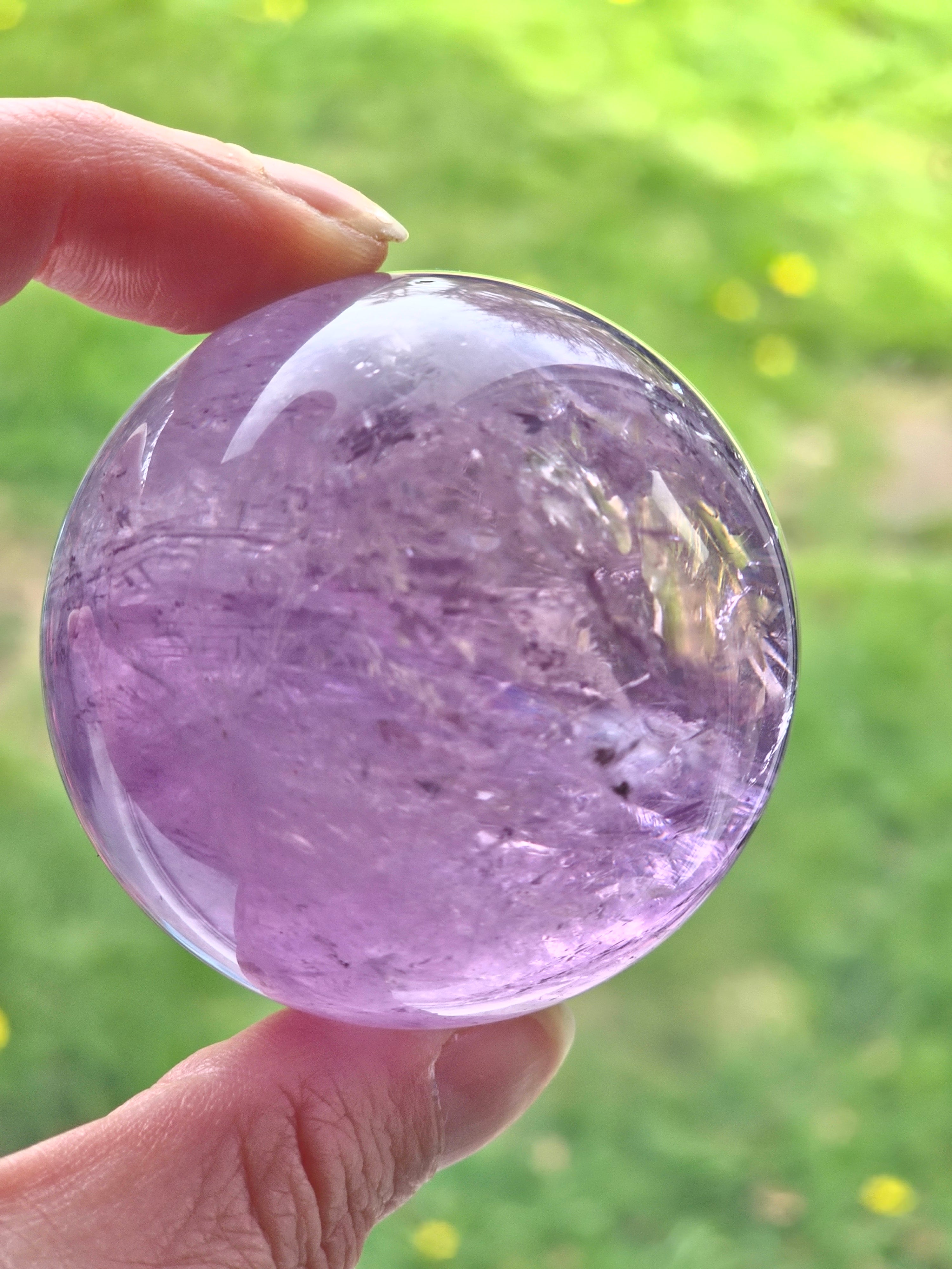 Lavender Amethyst Sphere with Internal Veils & Subtle Rainbow Flash